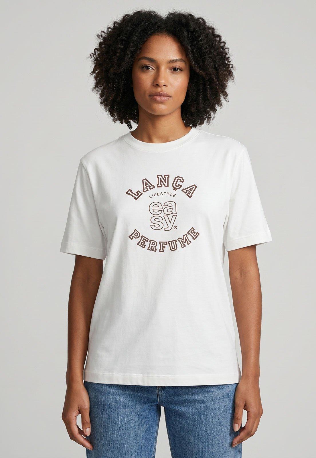 Camiseta Feminina Lança Perfume Estampa Frontal Branca