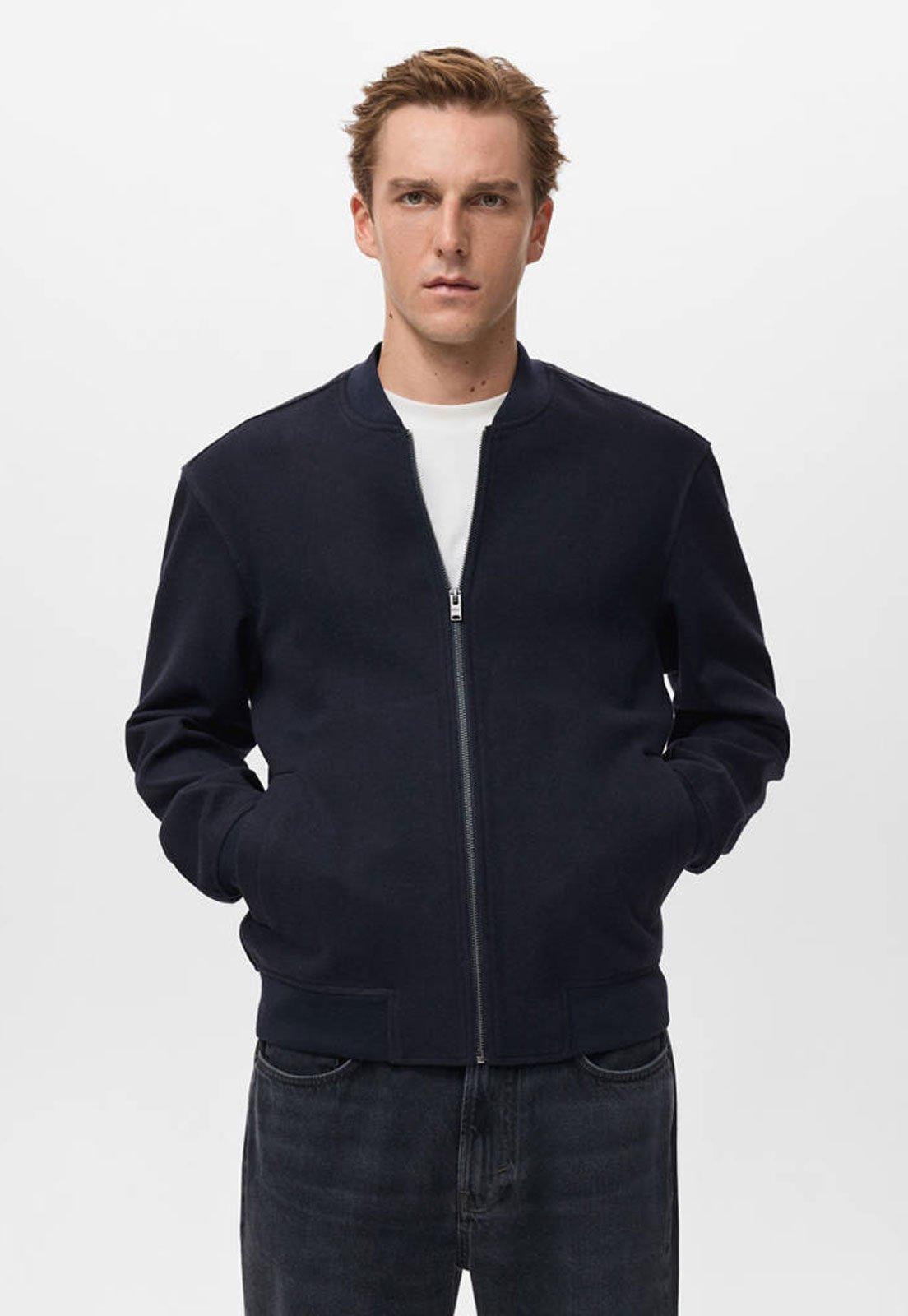 Jaqueta Masculina Mango Zíper Frontal Azul-Marinho