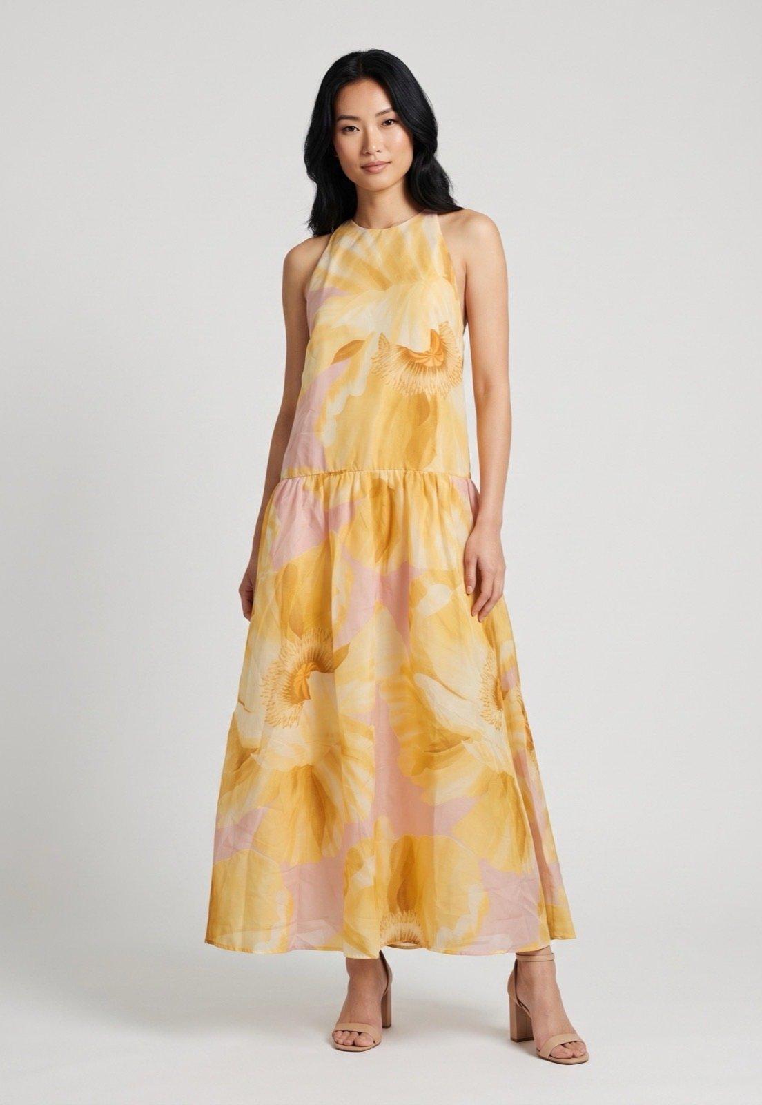 Vestido Longo FARM Estampa Floral Amarelo