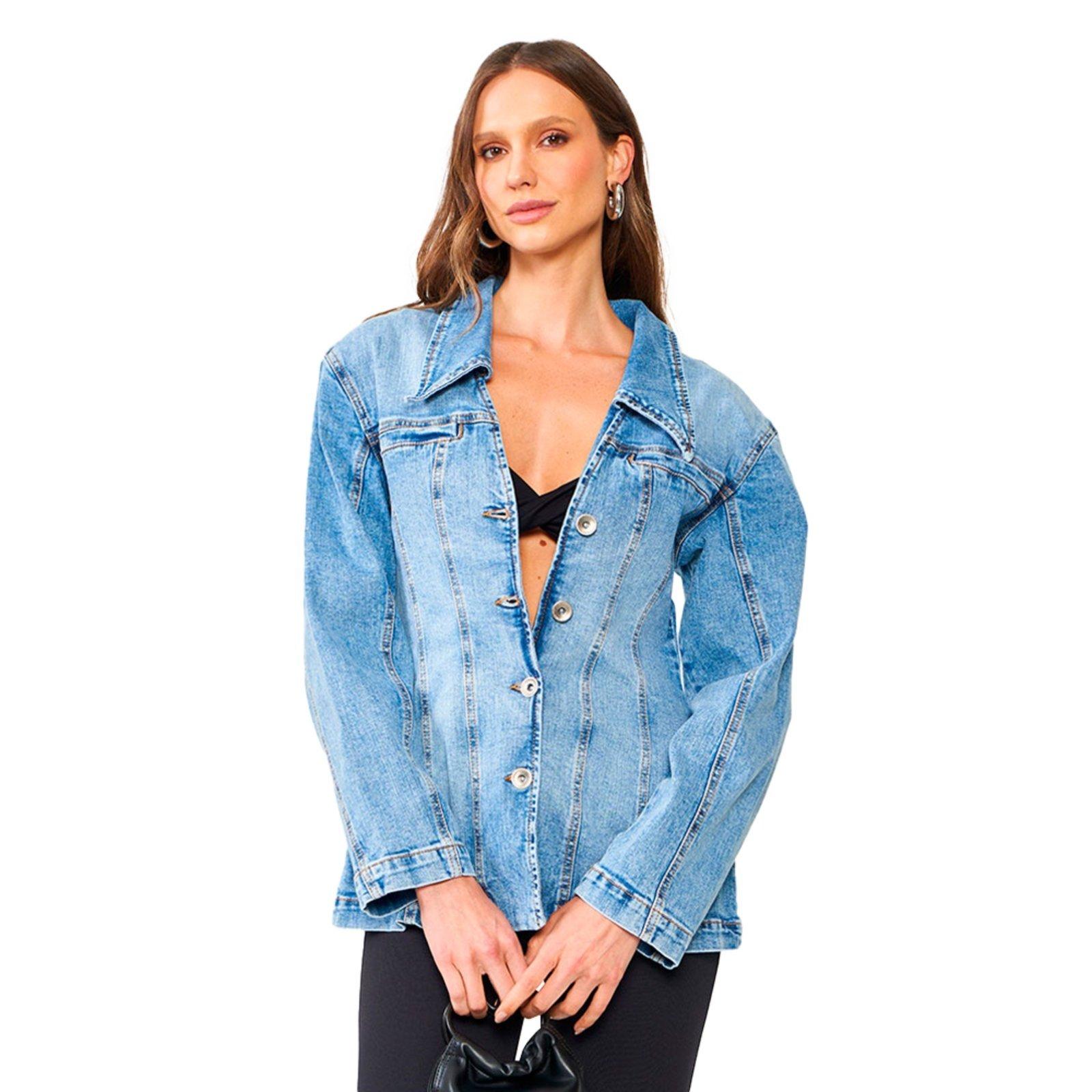 Jaqueta Jeans Colcci Stripes Comfort Ou24 Azul Feminino