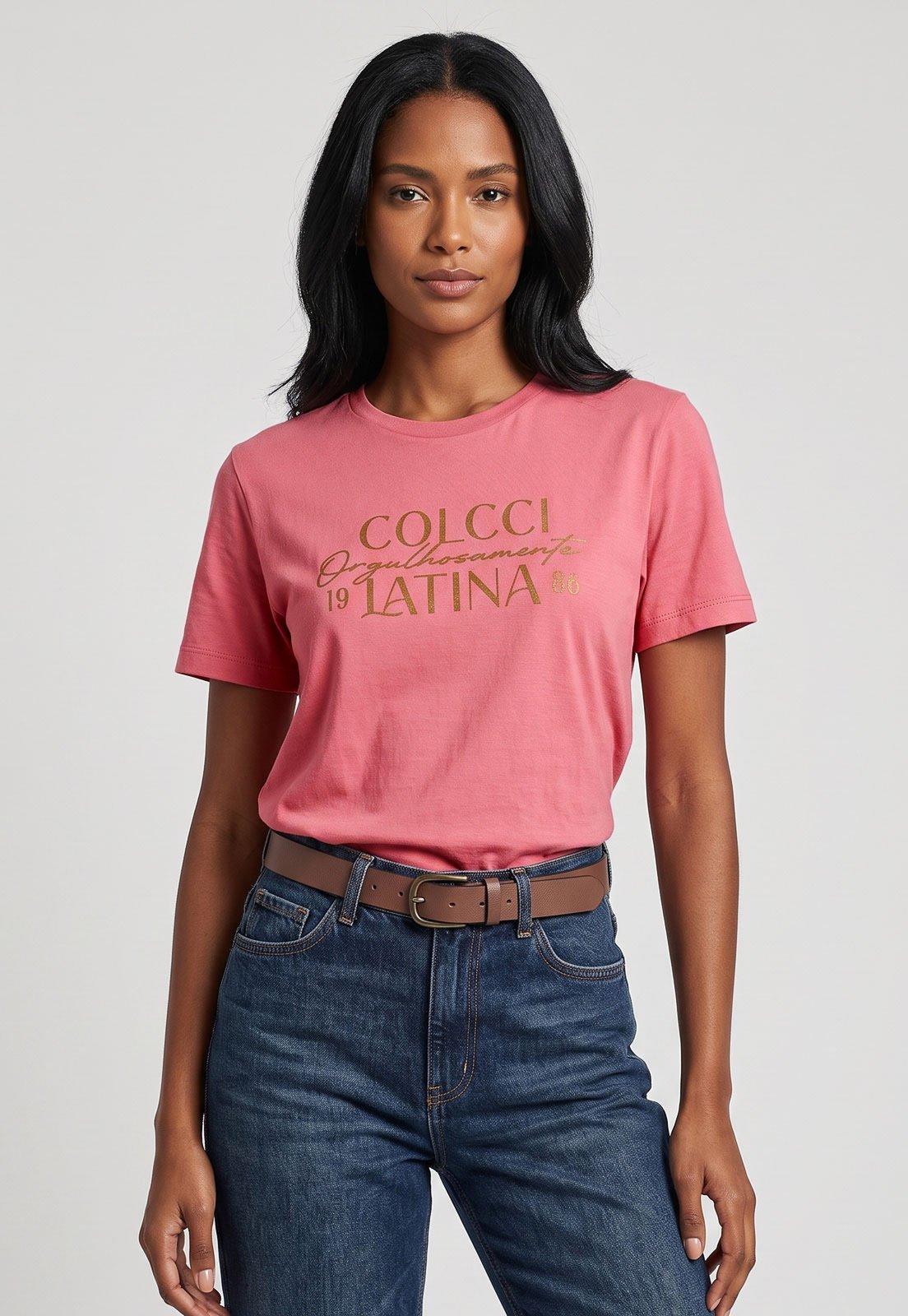 Camiseta Feminina Colcci Estampa Latina Rosa