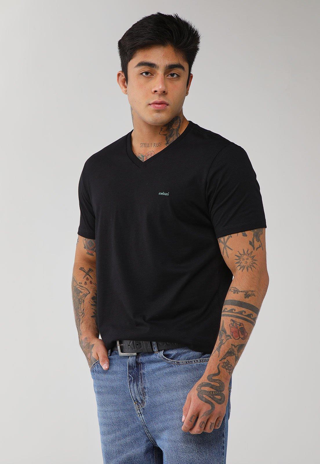 Camiseta Masculina Colcci Decote V Preta