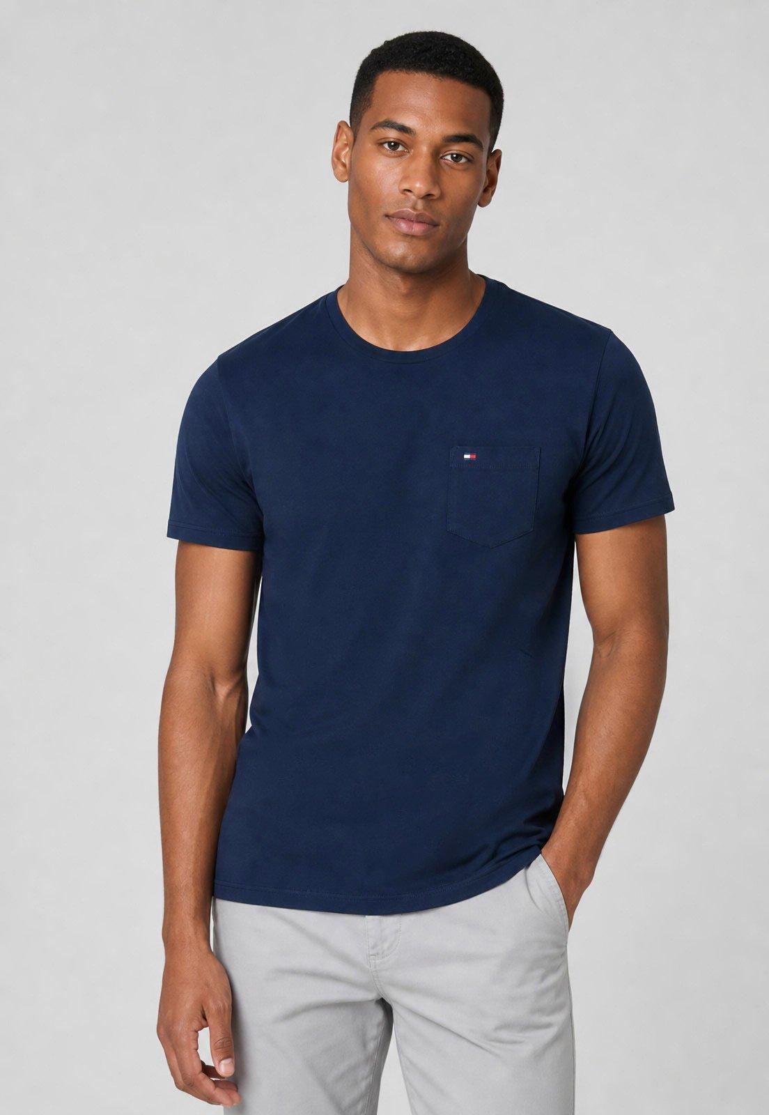 Camiseta Masculina Tommy Hilfiger Essential Bolso Azul Marinho