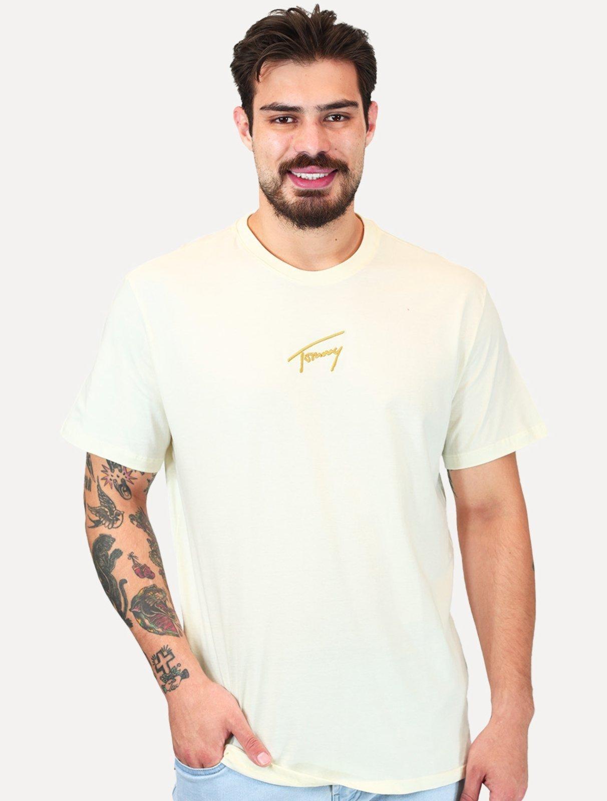 Camiseta Tommy Jeans Masculina Embroidered Signature Center Off-White