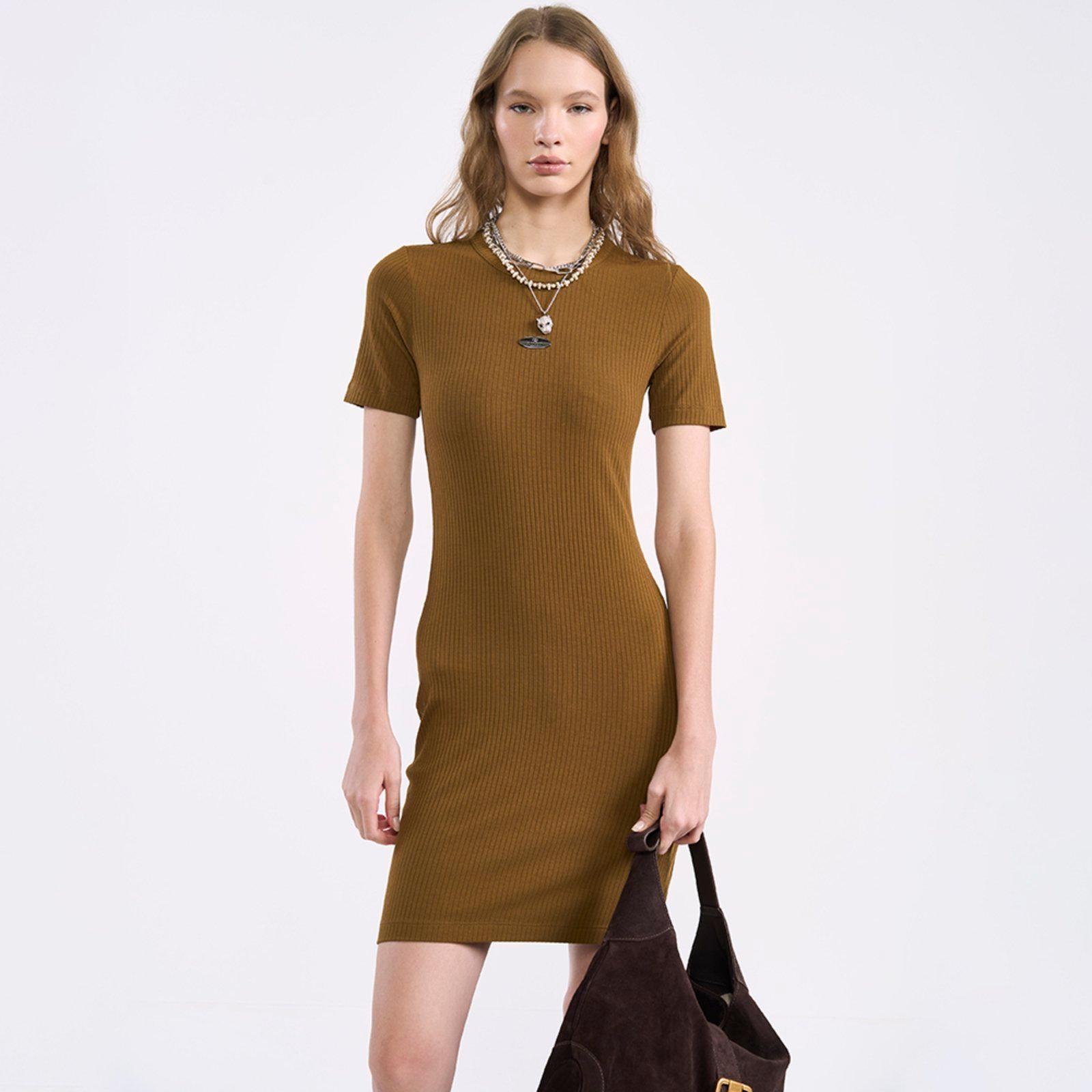 Vestido Curto Colcci Canelado In26 Marrom Feminino