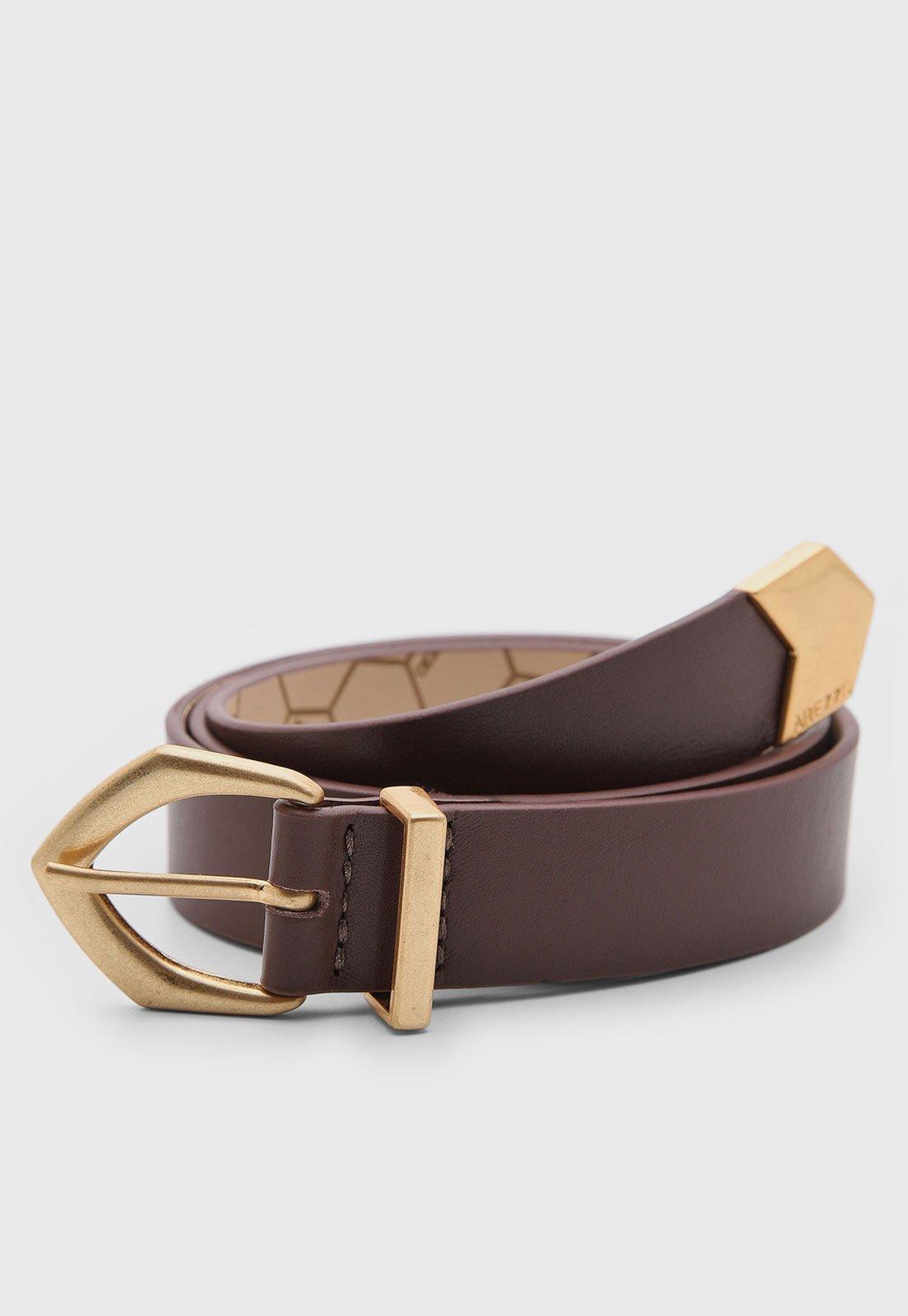 Cinto Feminino Arezzo Fivela Metalizada Marrom