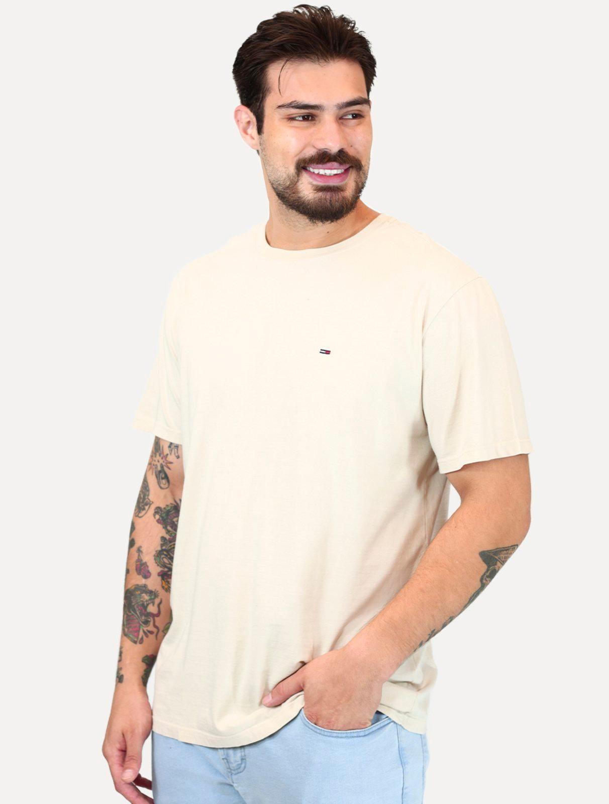 Camiseta Tommy Jeans Masculina Regular Jersey C-Neck Flag Areia