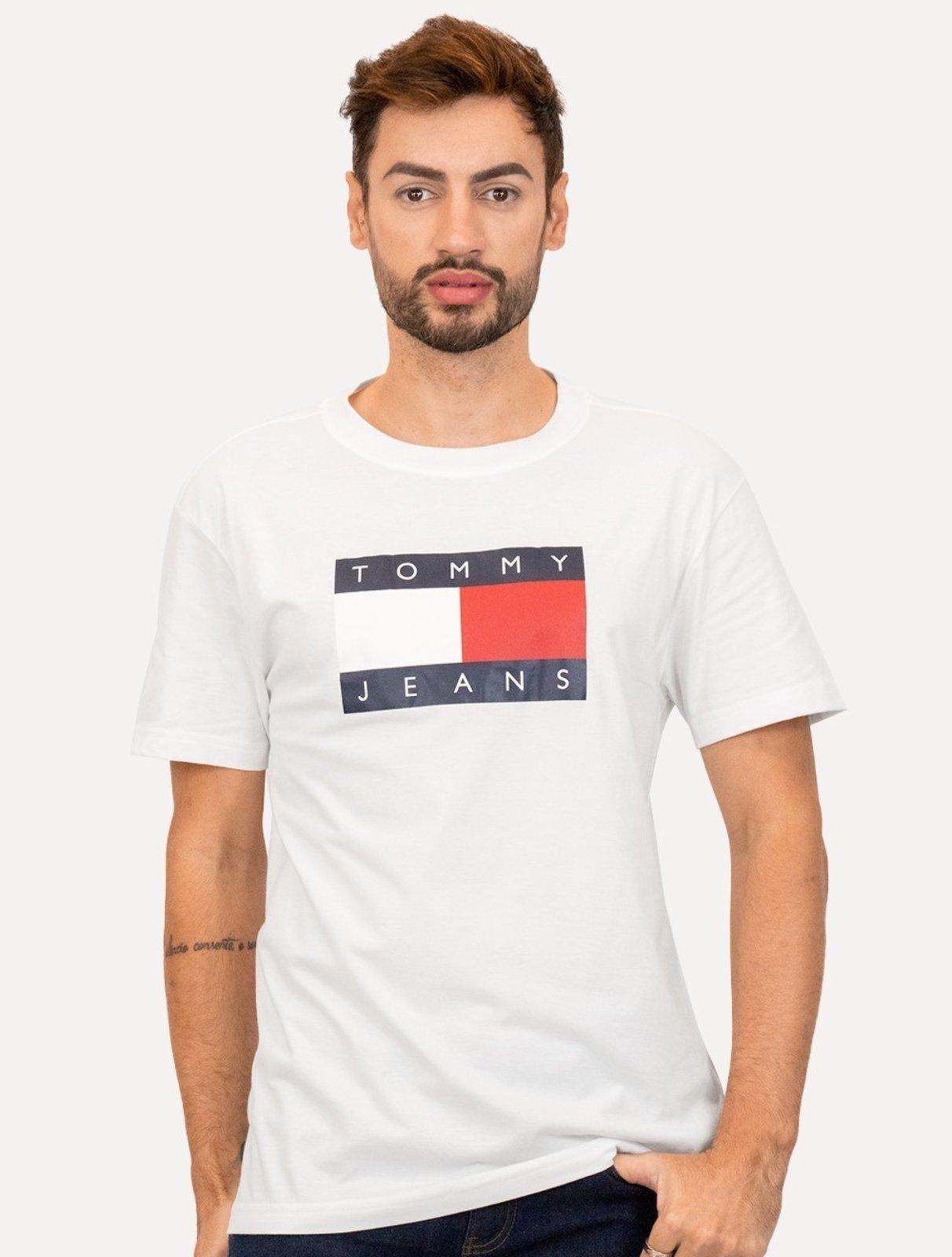 Camiseta Tommy Jeans Masculina Regular Skate Flag Branca