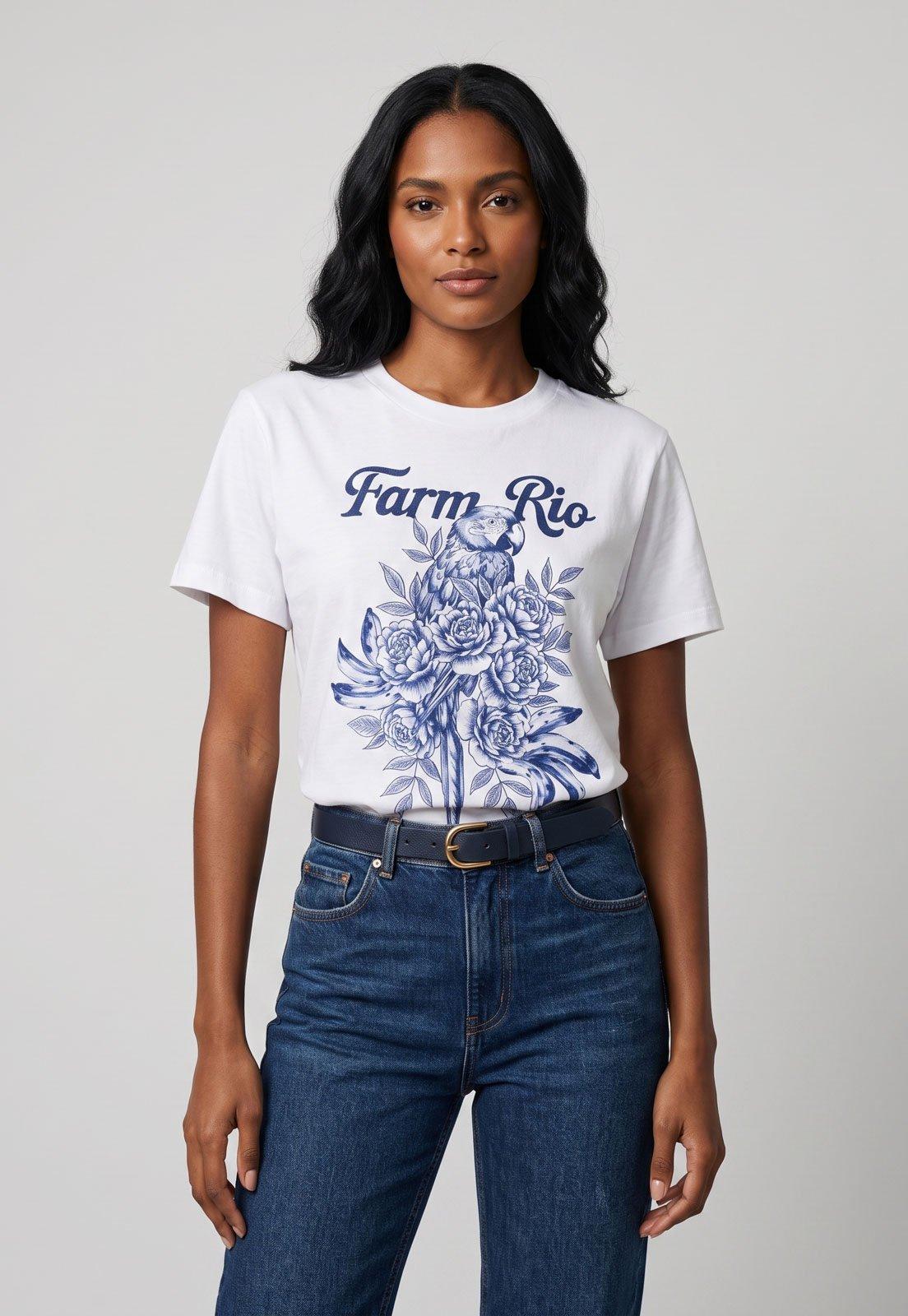 Camiseta Feminina FARM Papagaio Branca