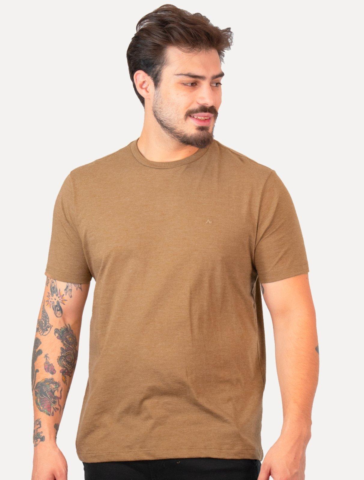 Camiseta Aramis Masculina Basic Lisa Mono Icon Cáqui Mescla