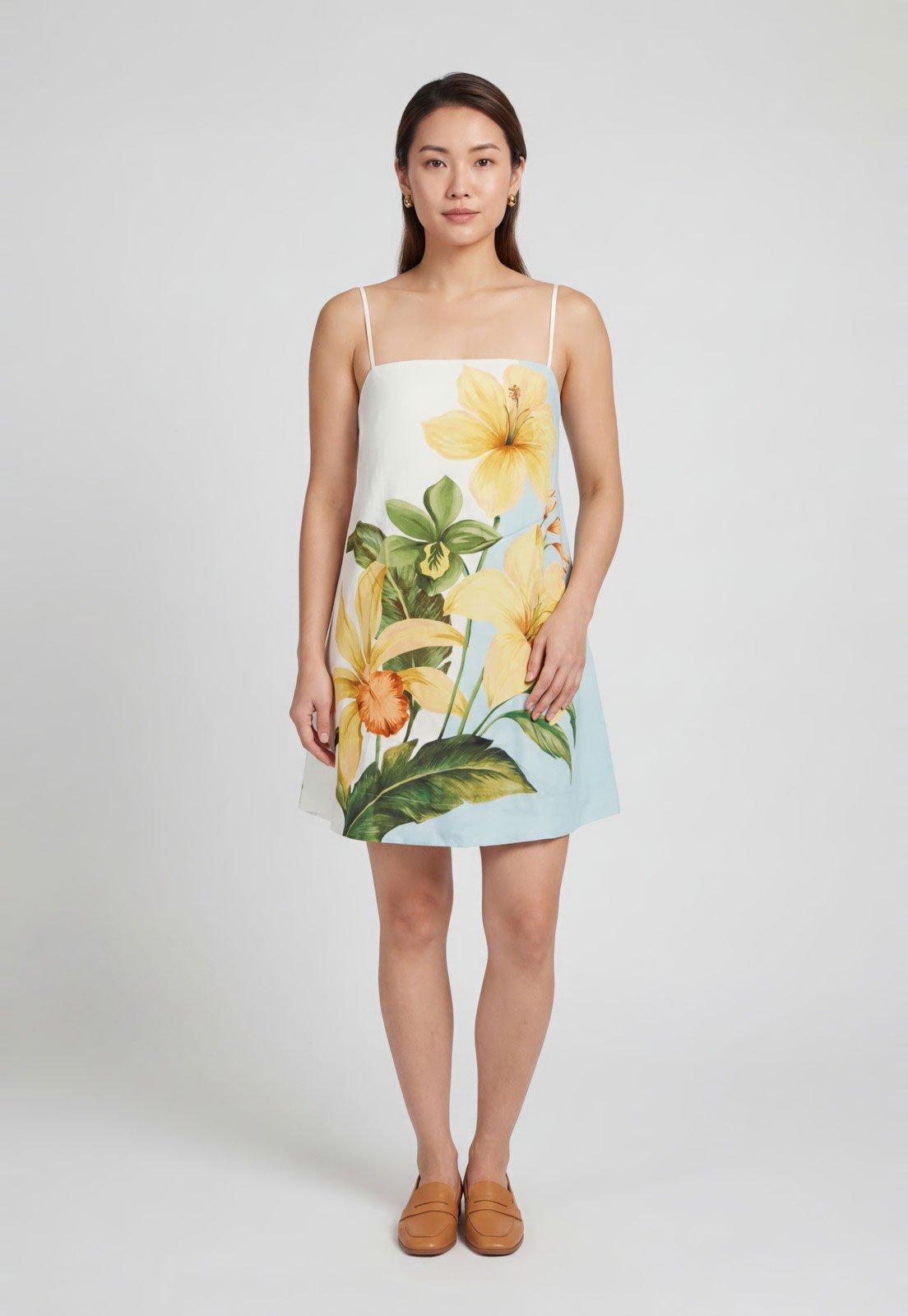 Vestido Feminino FARM Alças Finas Floral Azul