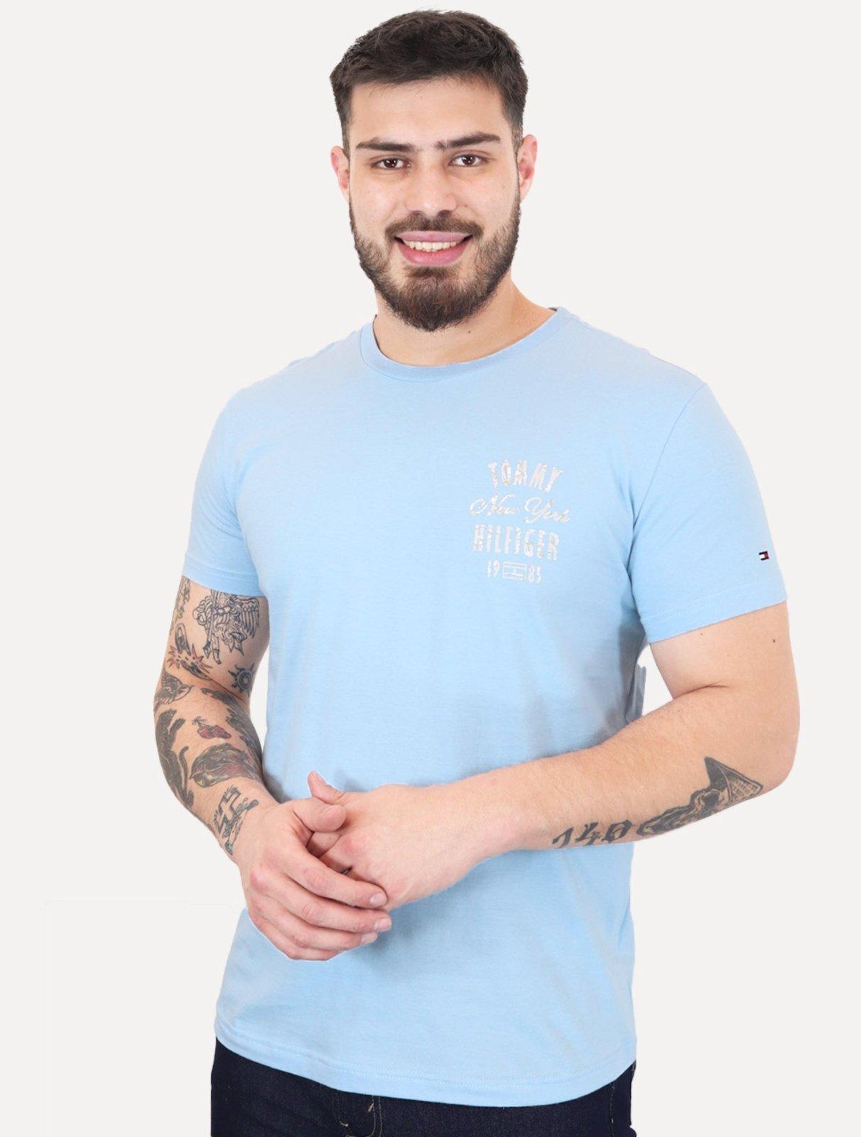 Camiseta Tommy Hilfiger Masculina Inverse Climate Tee Logo Azul Claro