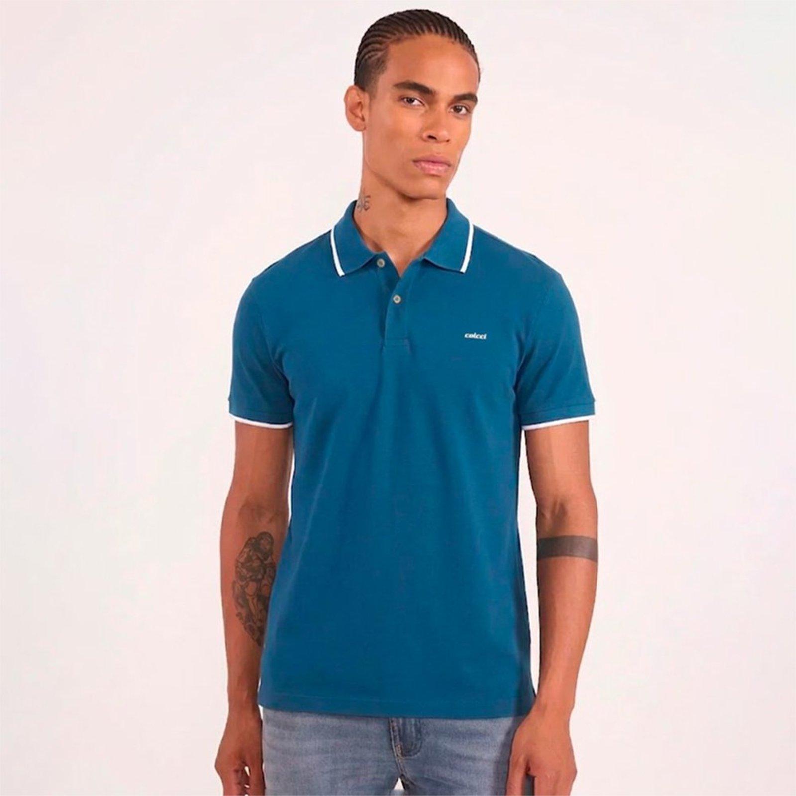 Camisa Polo Colcci Piquet 1 Listra In26 Azul Masculino