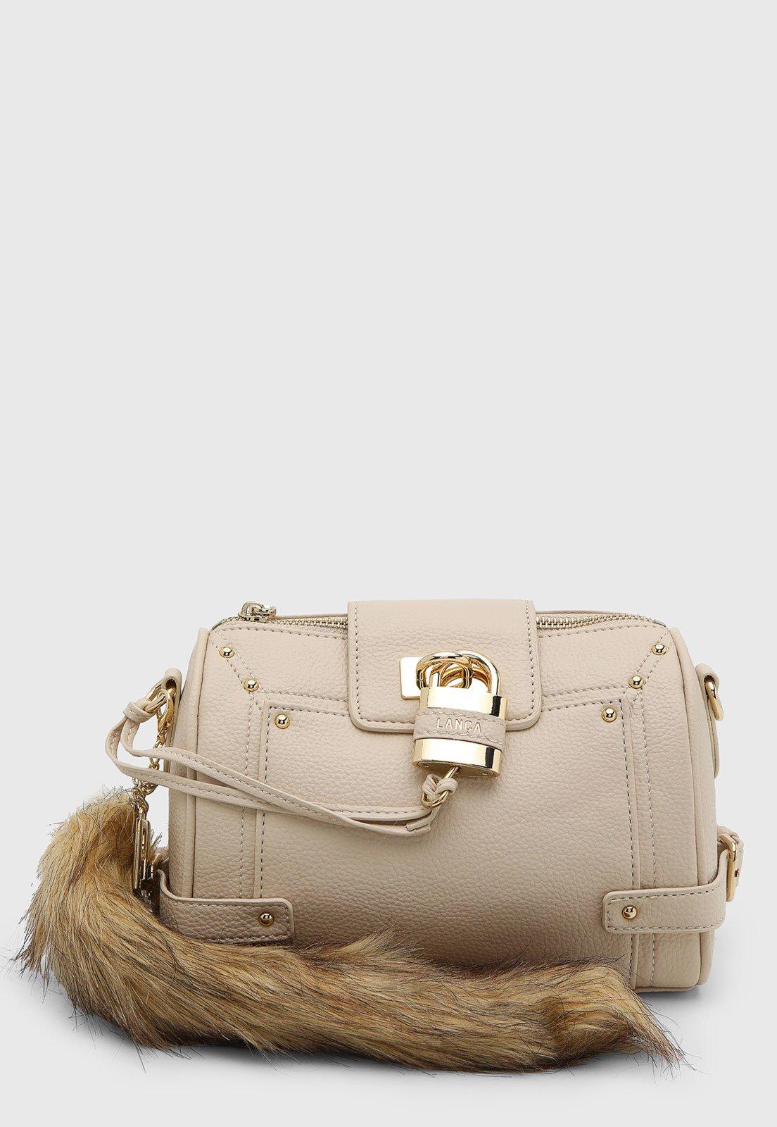 Bolsa Feminina Lança Perfume Texturizada Alça Com Pompom Bege