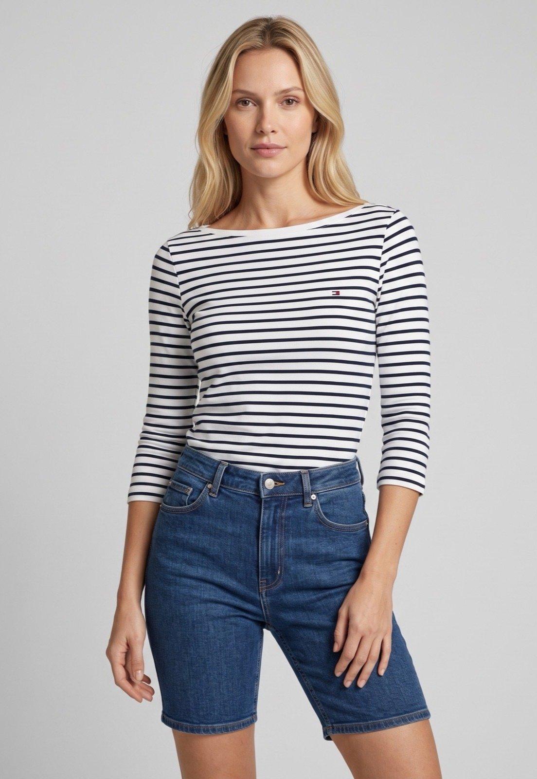 Camiseta Feminina Tommy Hilfiger Listrada Branca