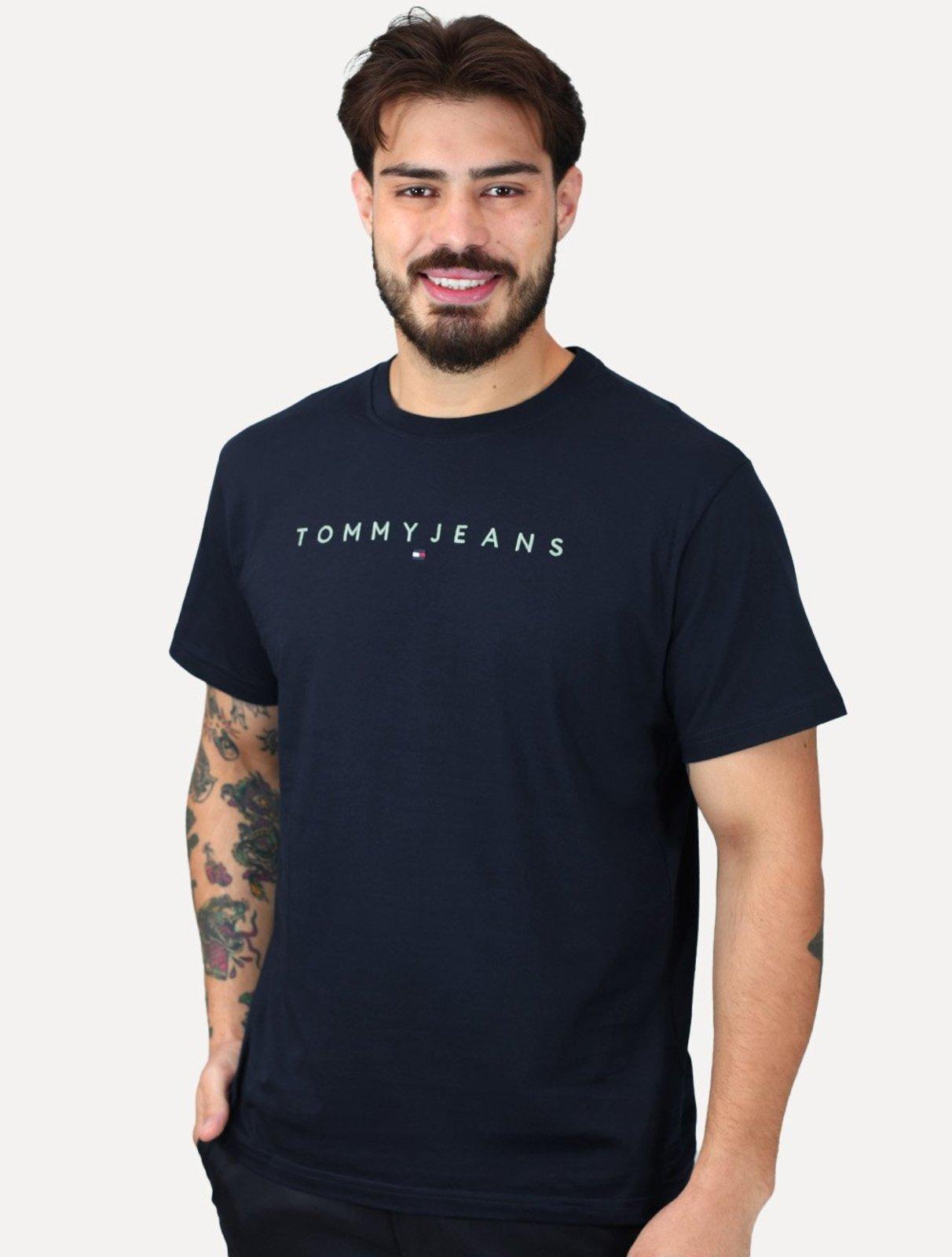 Camiseta Tommy Jeans Masculina Core Linear Green Logo Azul Marinho