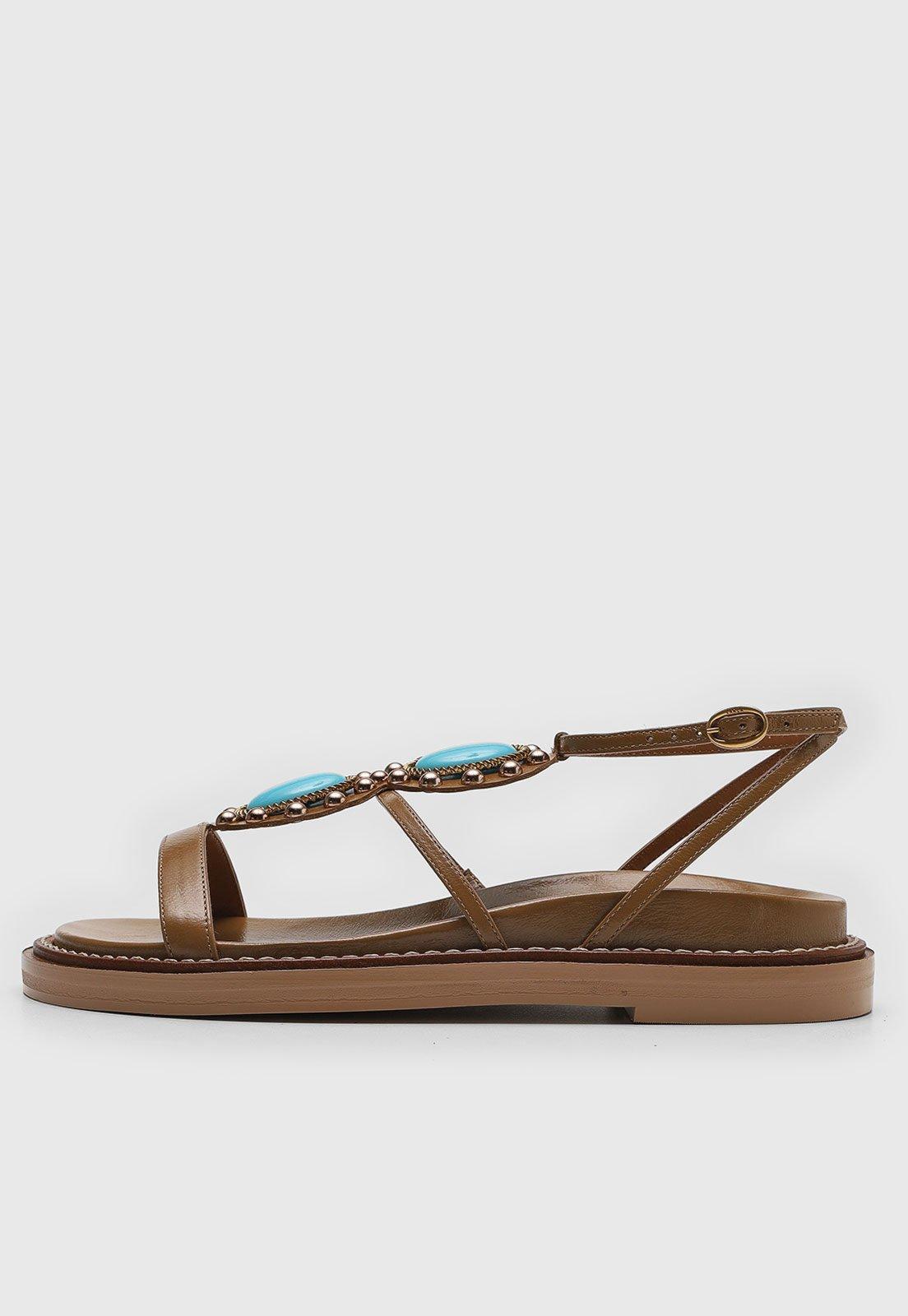 Rasteira Flat Lança Perfume Pedraria Marrom