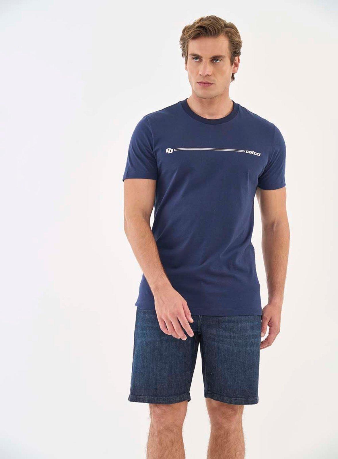 Camiseta Slim Com Detalhe Em Estampa Colcci Azul Life