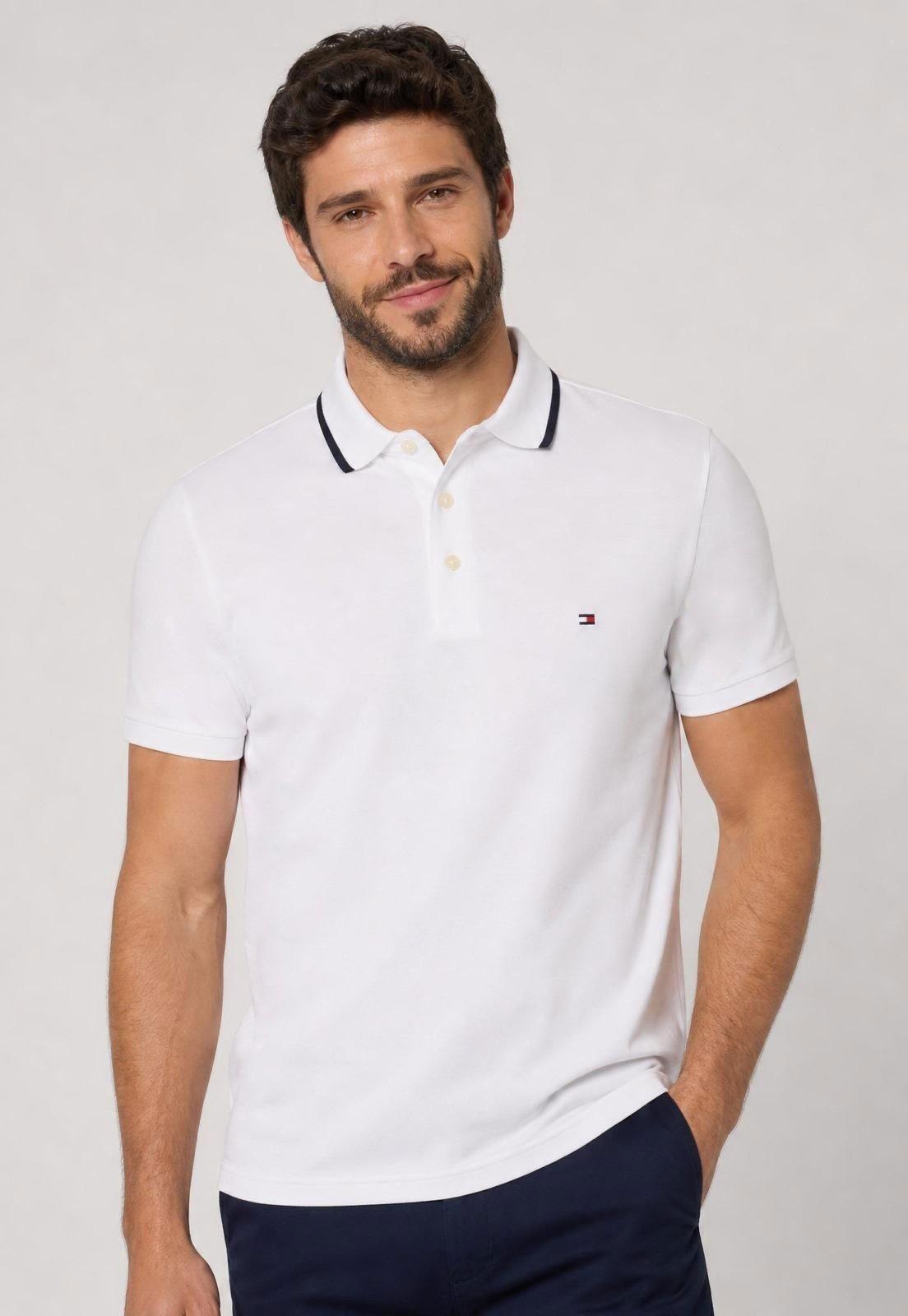 Polo Masculina Tommy Hilfiger Logo Branca