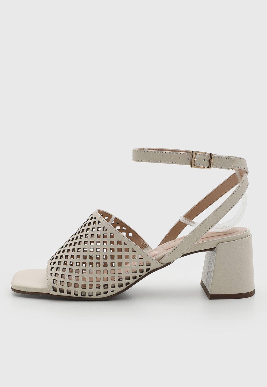 Sandália Feminina Jorge Bischoff Couro Salto Quadrado Off-White