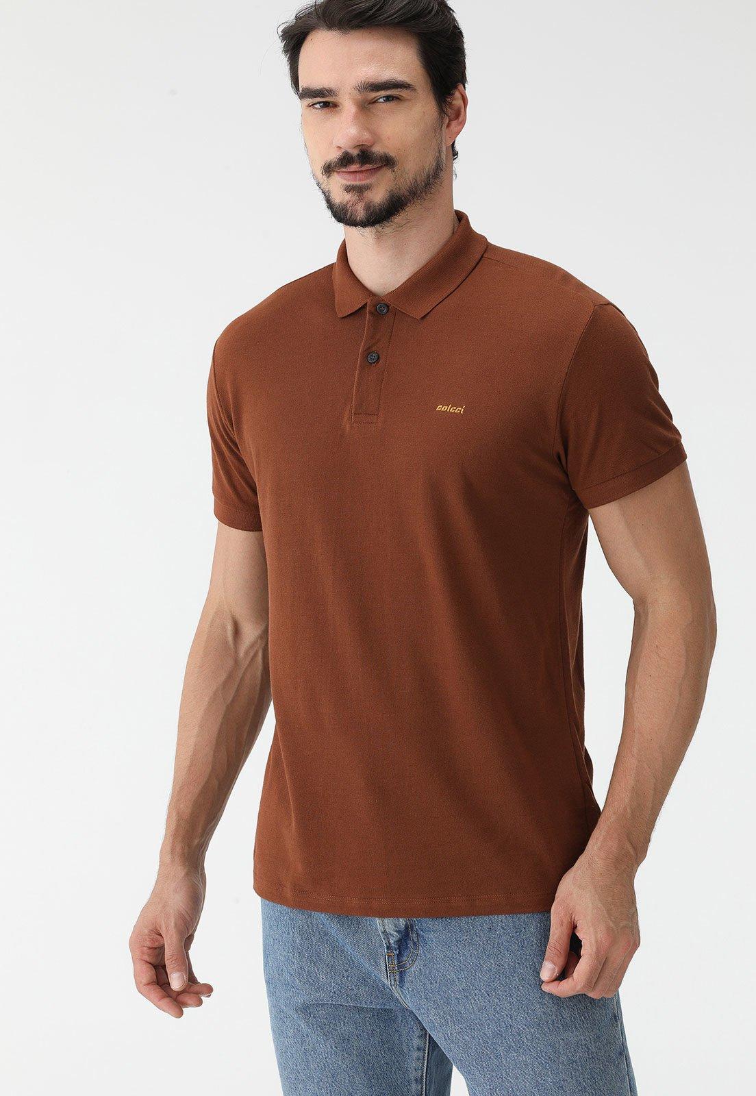 Camisa Polo Colcci Reta Logo Marrom