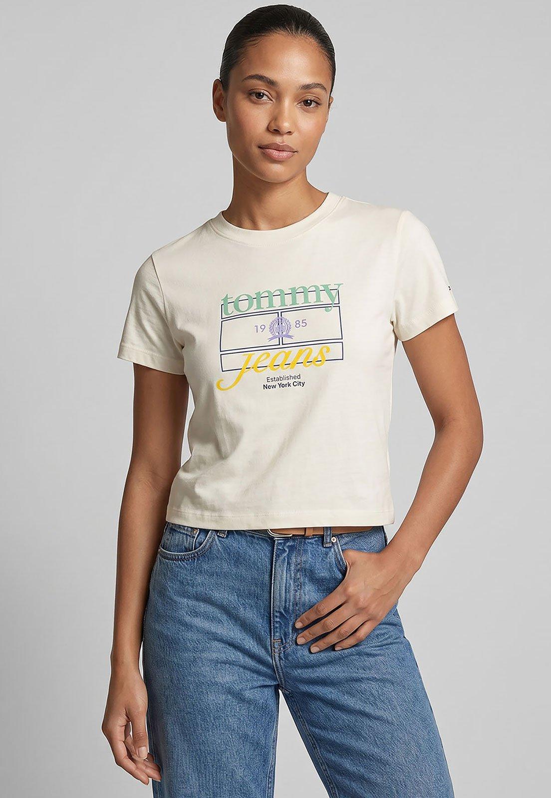 Camiseta Feminina Tommy Jeans Cropped Estampa Amarela