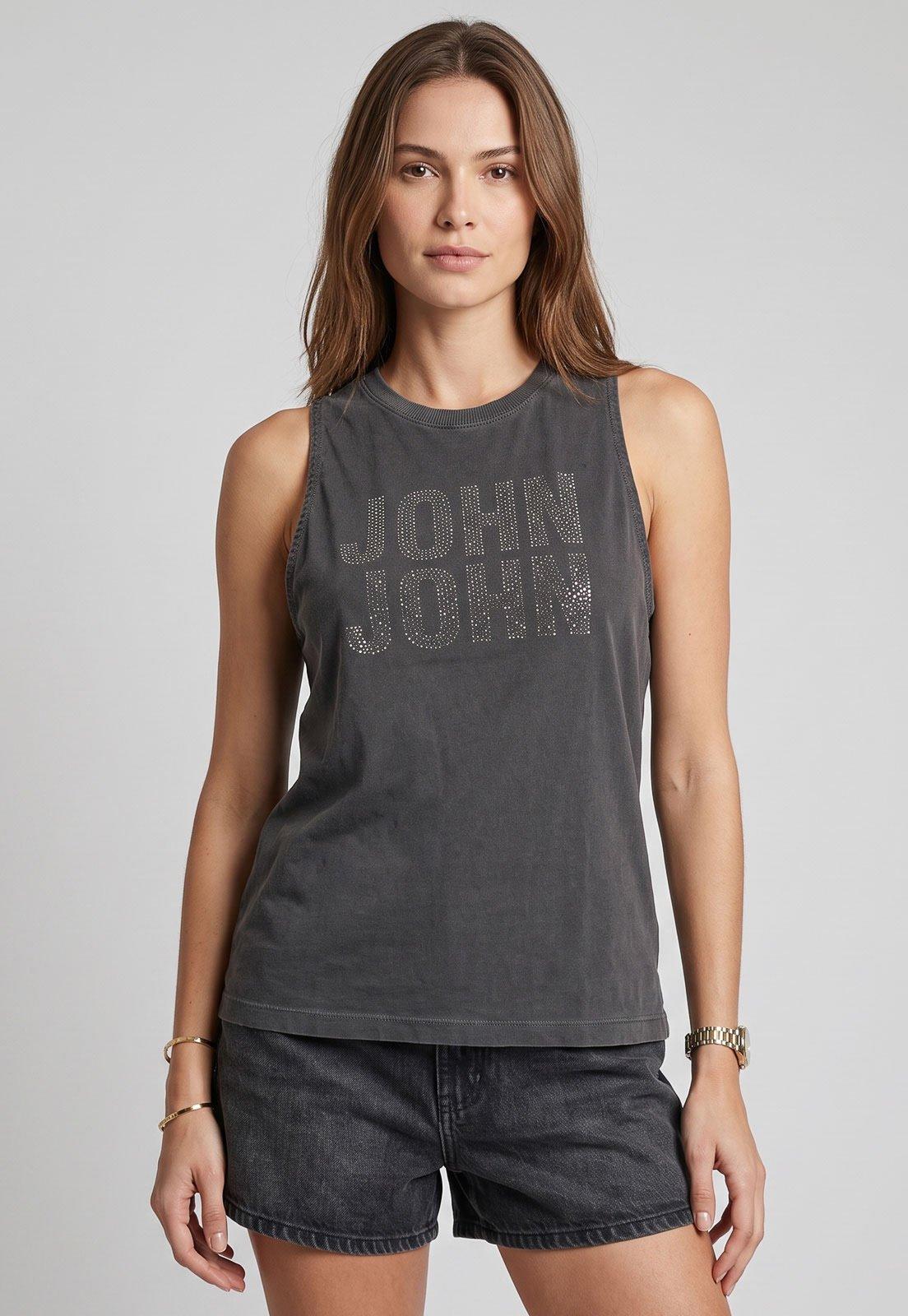 Regata Feminina John John Aplicação Cinza