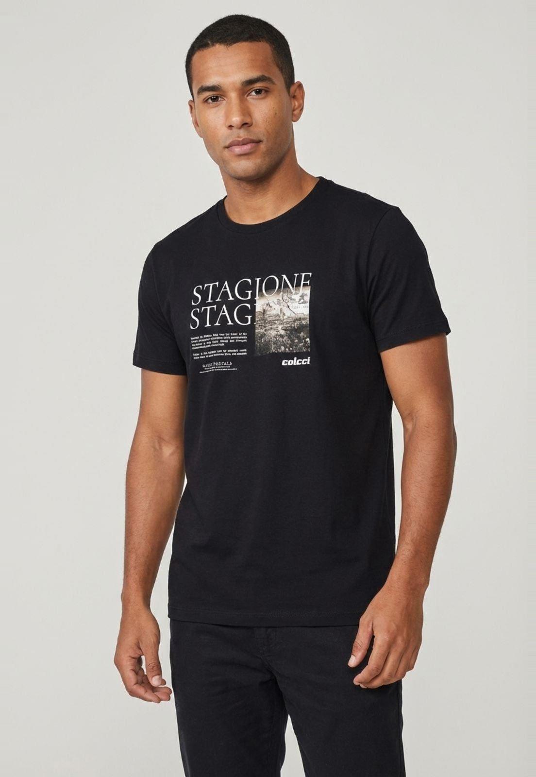 Camiseta Masculina Colcci Estampa Gráfica Preta