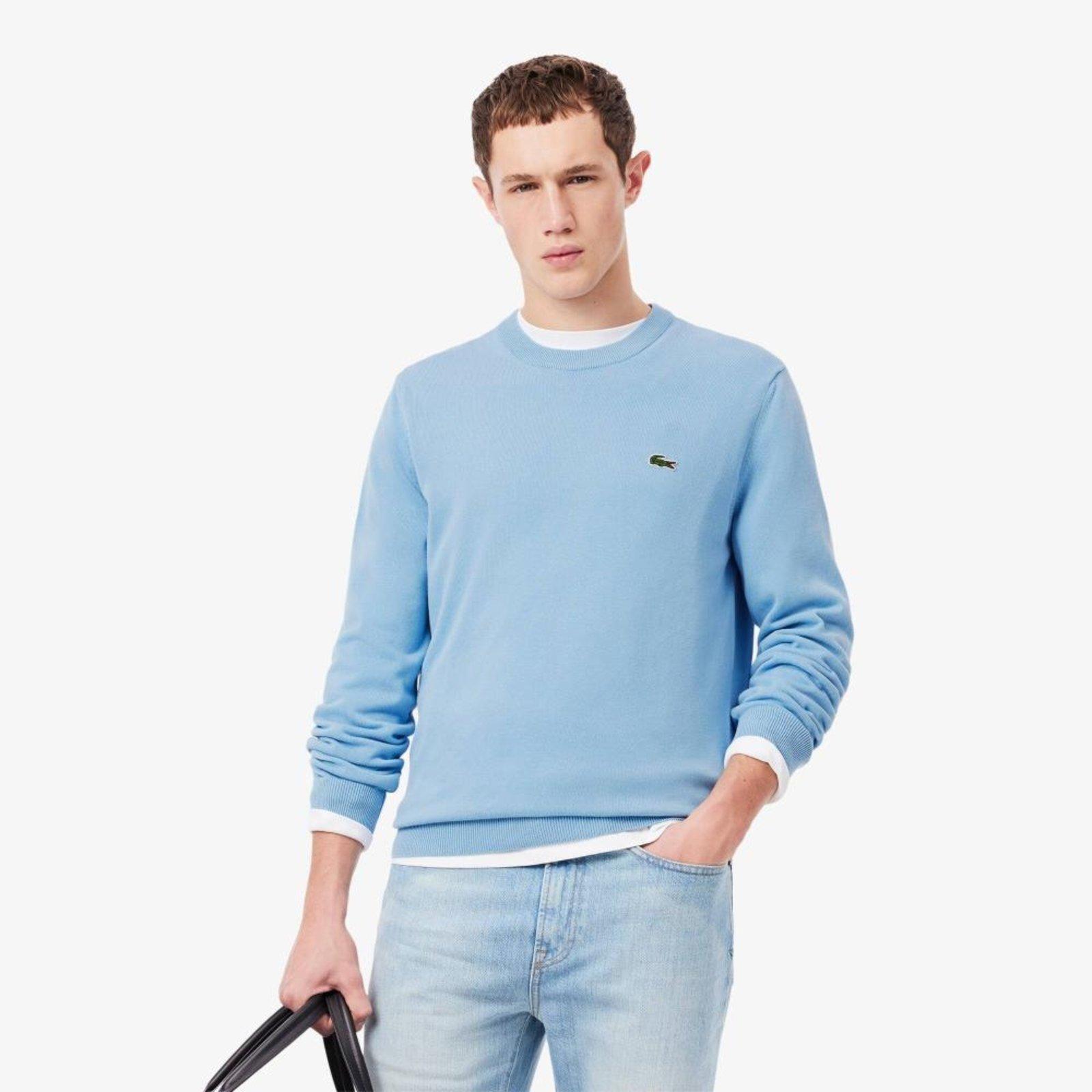 Suéter Lacoste masculino Gola Redonda de Algodão Orgânico Azul