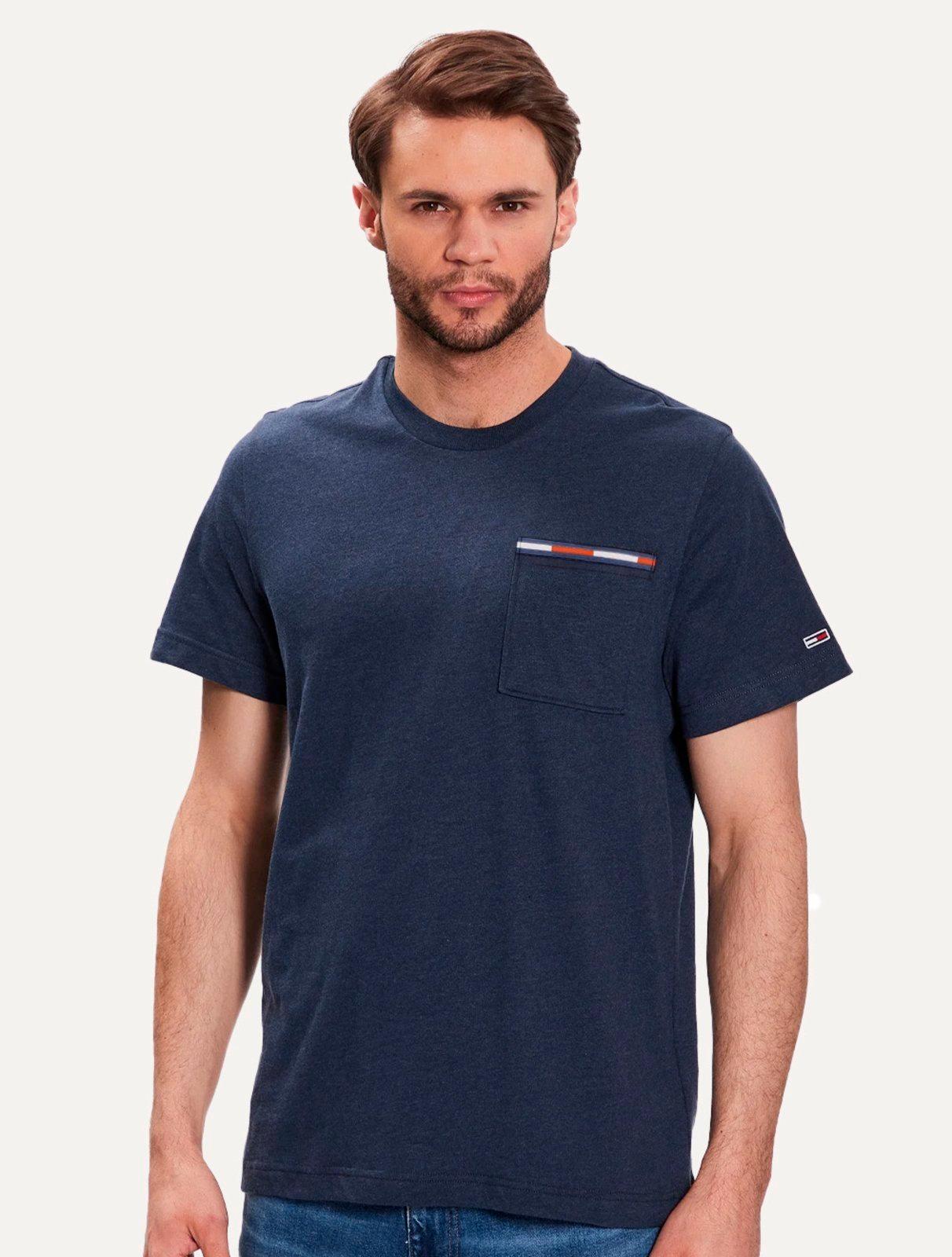 Camiseta Tommy Jeans Masculina Essential Flag Pocket Azul Marinho