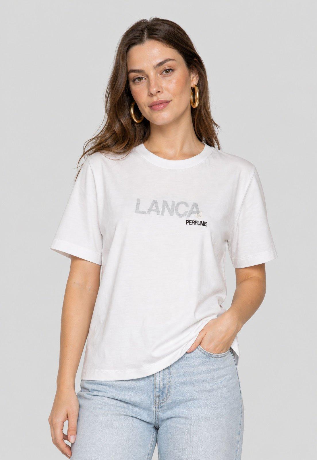 Camiseta Feminina Lança Perfume Estampa Frontal Branca