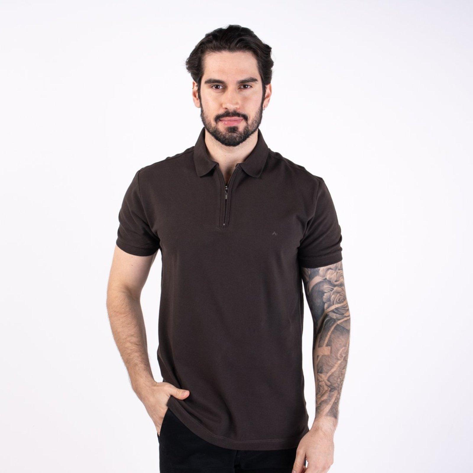 Camisa Polo Aramis Zíper Piquet Marrom Escuro