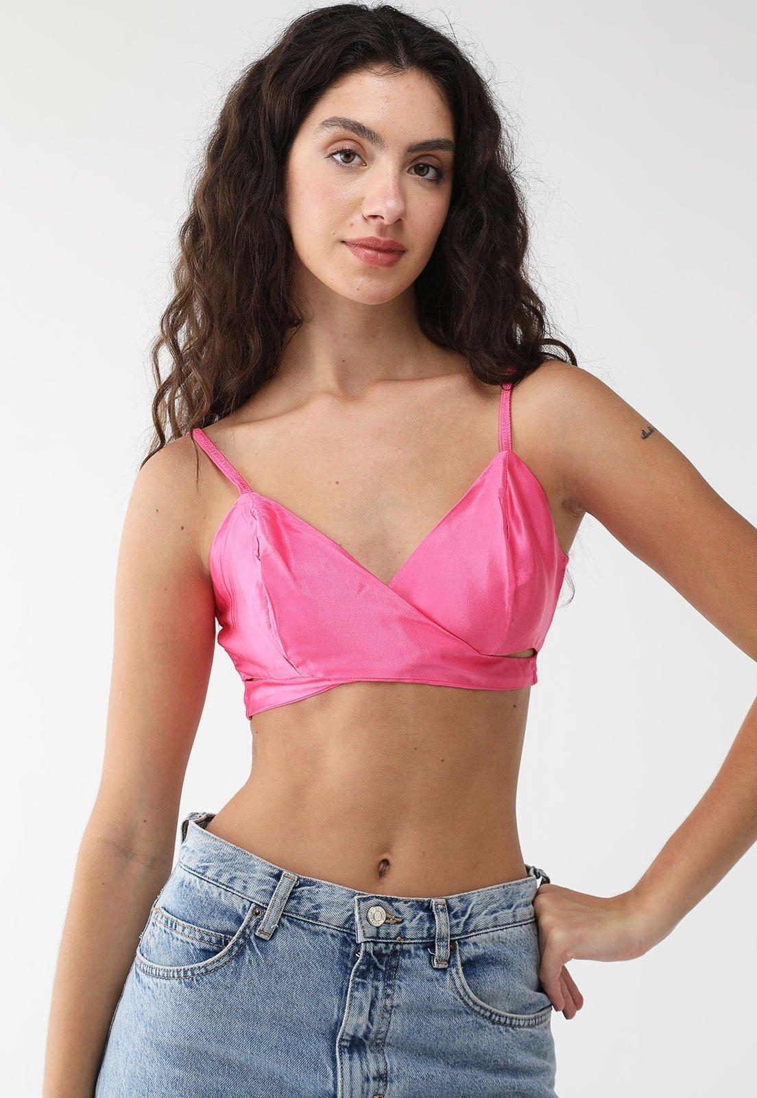 Top Colcci Ajustada Acetinado Rosa