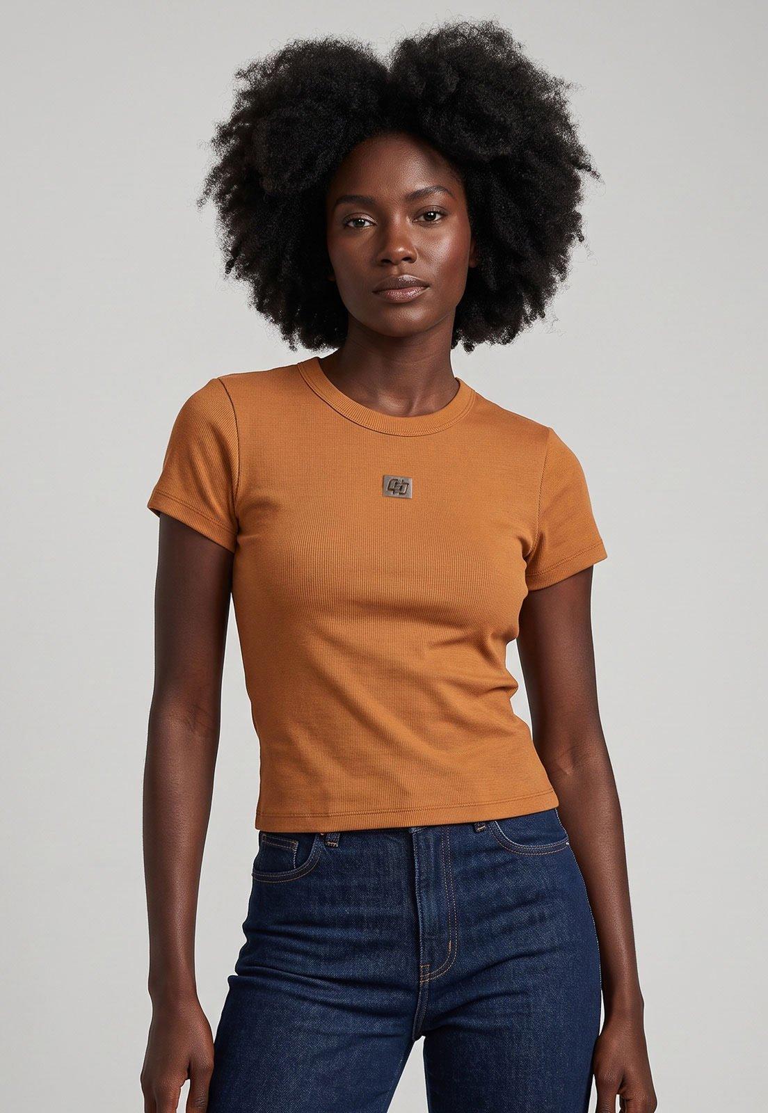 Camiseta Feminina Colcci Canelada Laranja