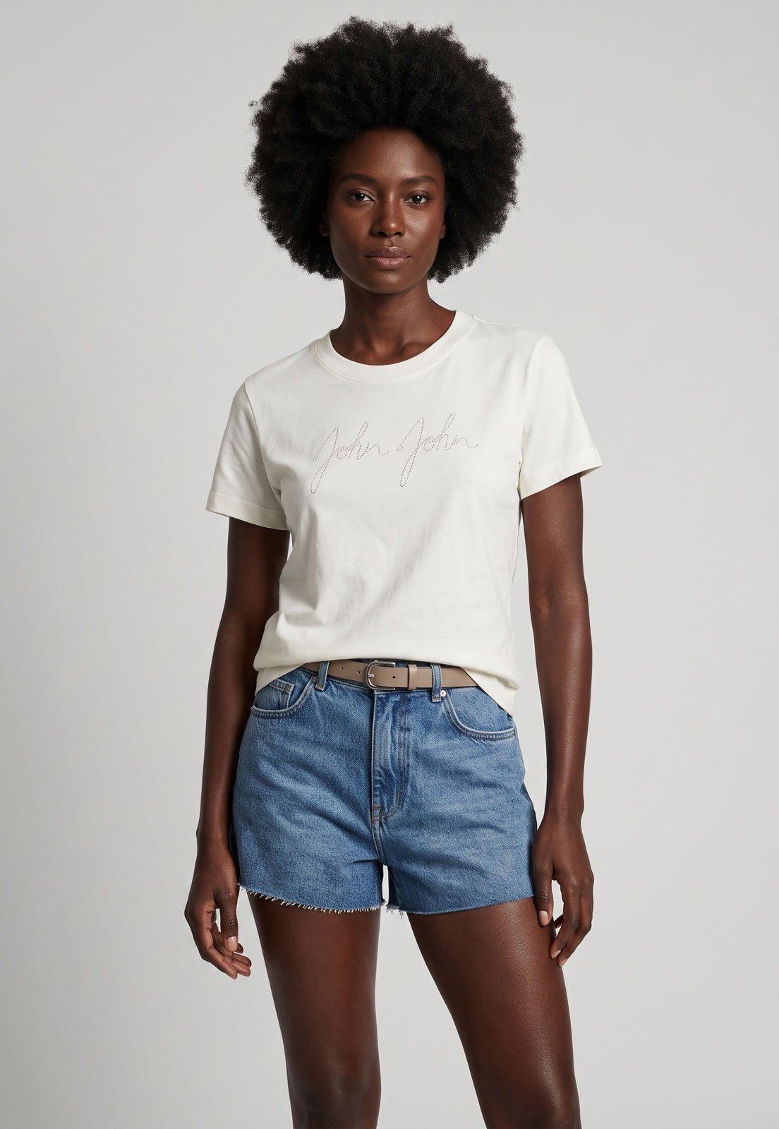Camiseta Feminina John John Decote Redondo Branca