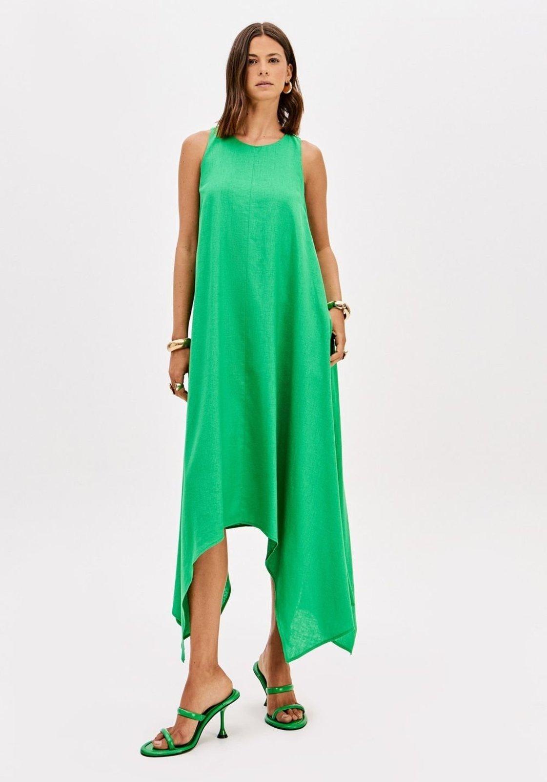 Vestido Super Midi Assimétrico Com Linho Lança Perfume