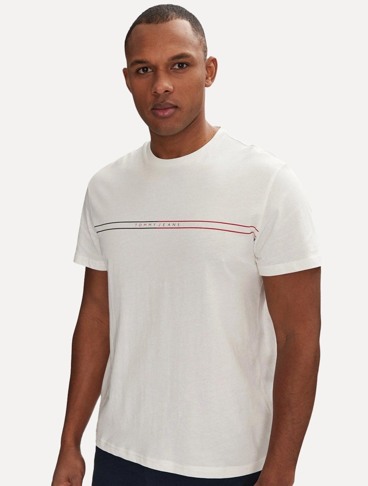 Camiseta Tommy Jeans Masculina Core Linear Stripe Logo Branca
