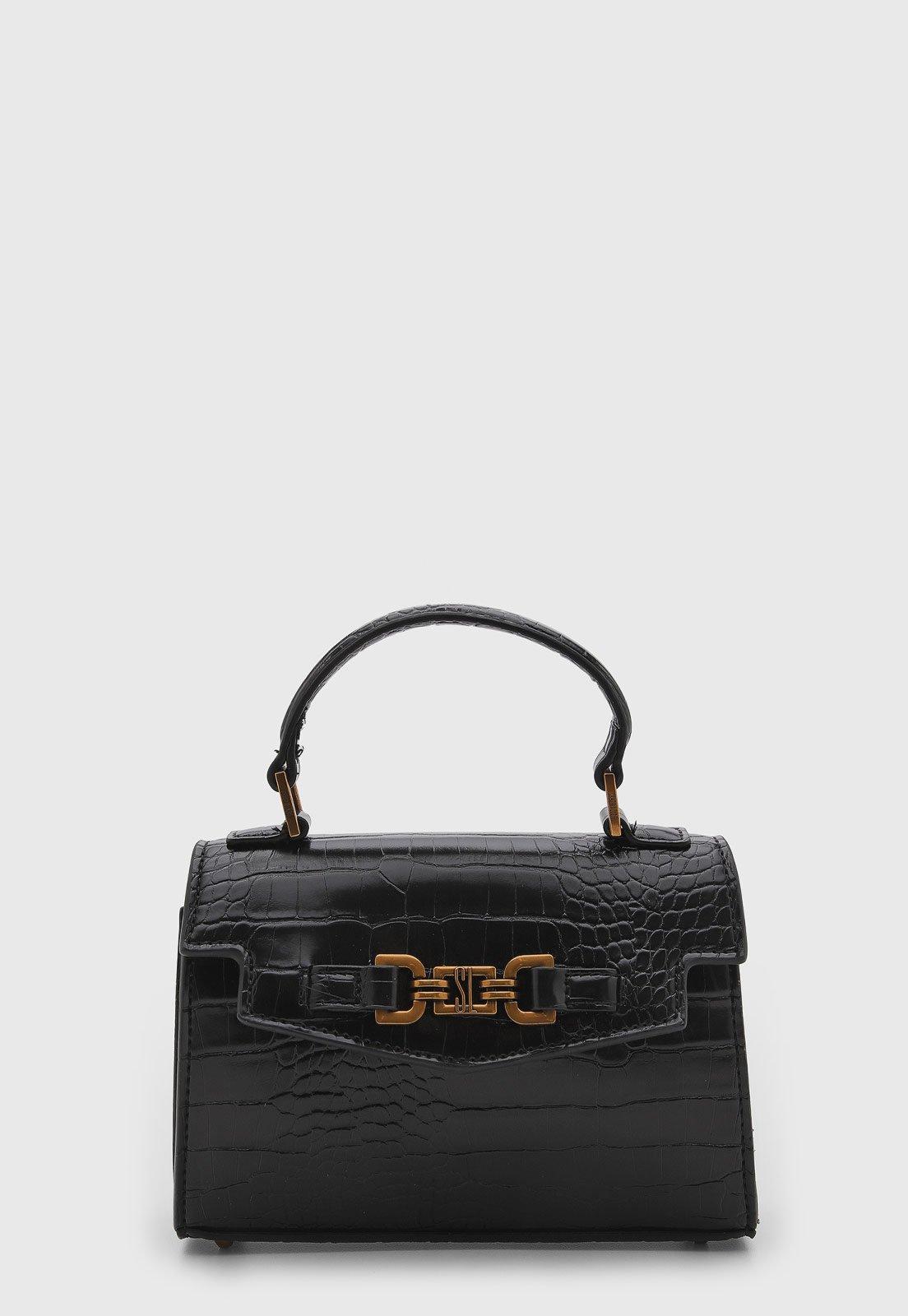 Bolsa Feminina Santa Lolla Estruturada Efeito Croco Preta
