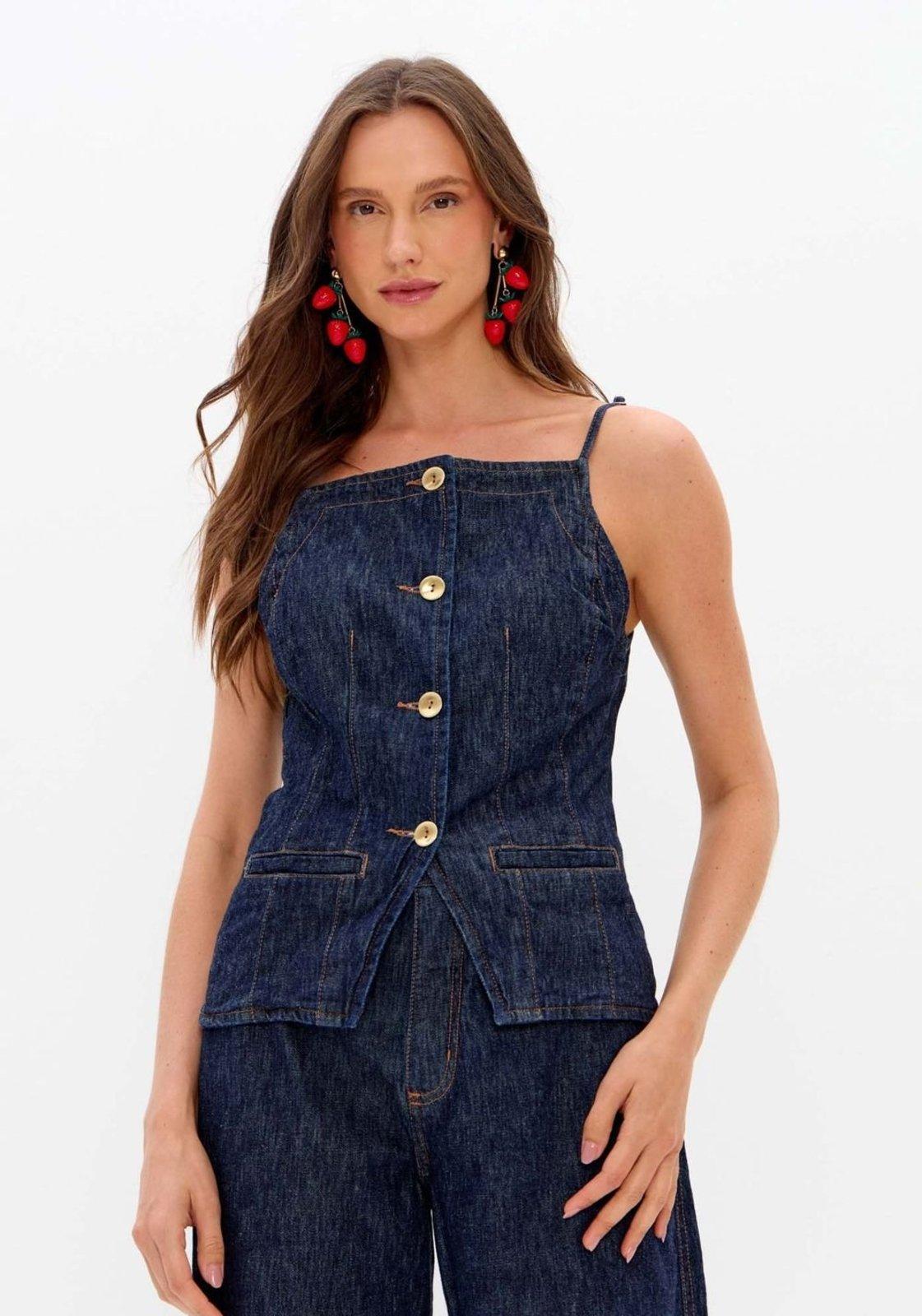 Blusa Jeans Com Alça Lança Perfume