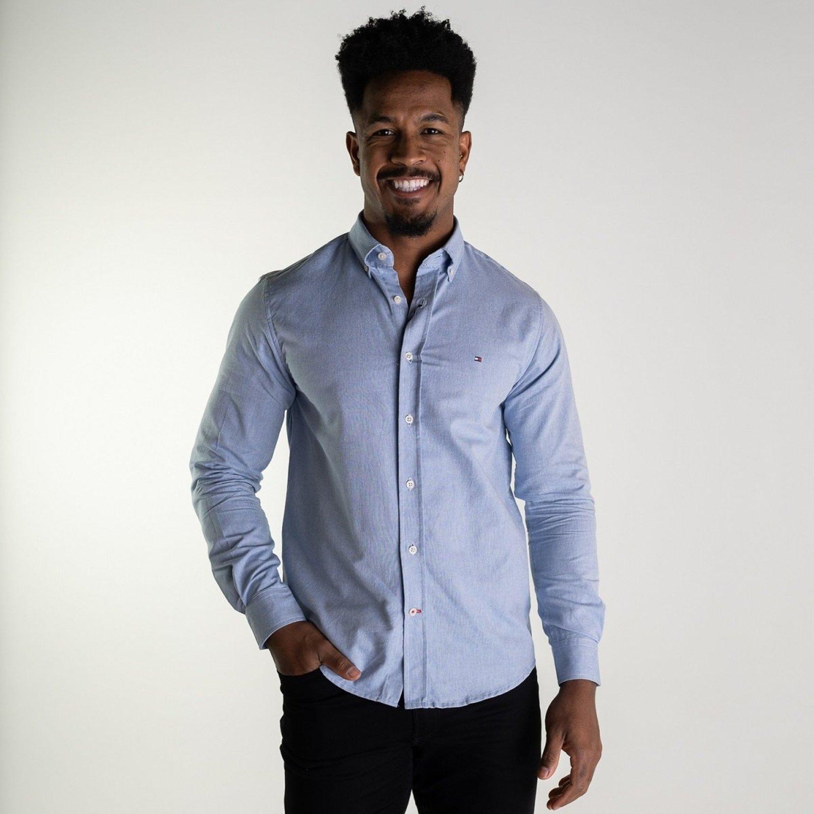 Camisa Tommy Hilfiger Oxford Regular Azul Mescla