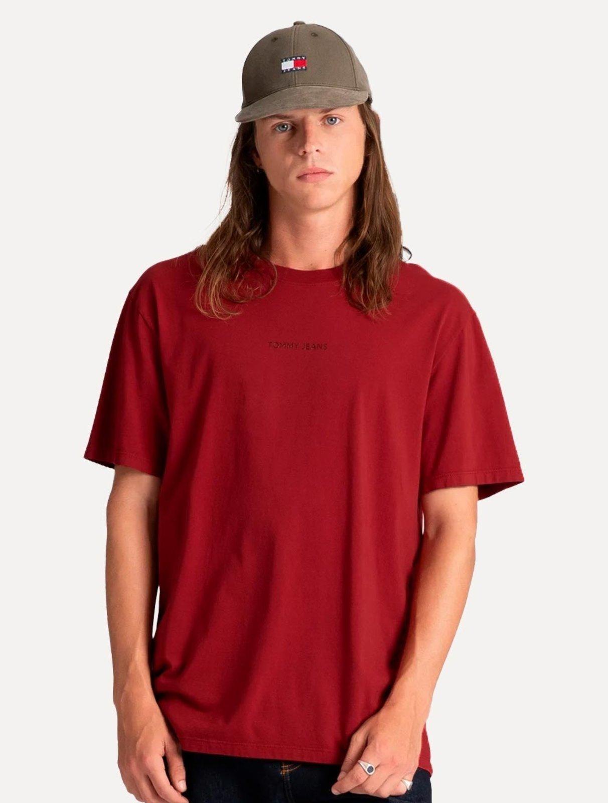 Camiseta Tommy Jeans Masculina Linear Gel Vermelho Escuro