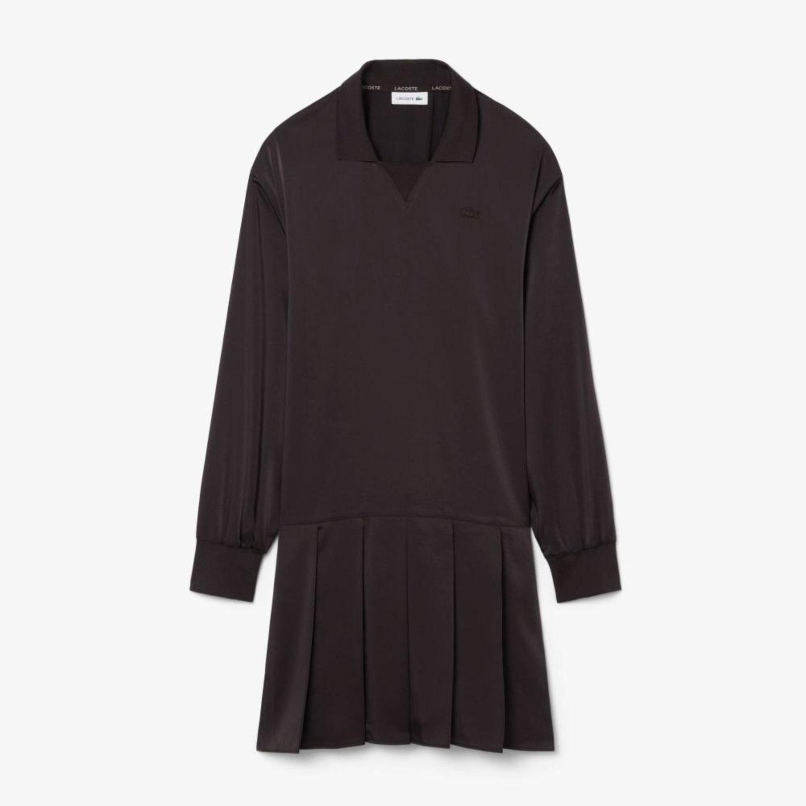 Vestido Polo Plissado em Cetim Marrom