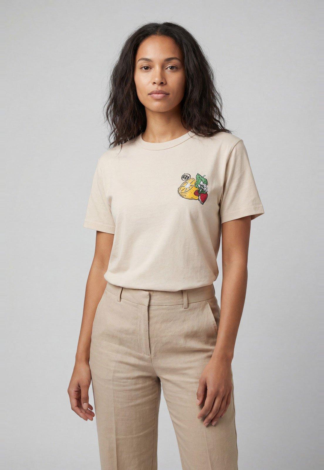 Camiseta Feminina Colcci Estampa Frutas Bege