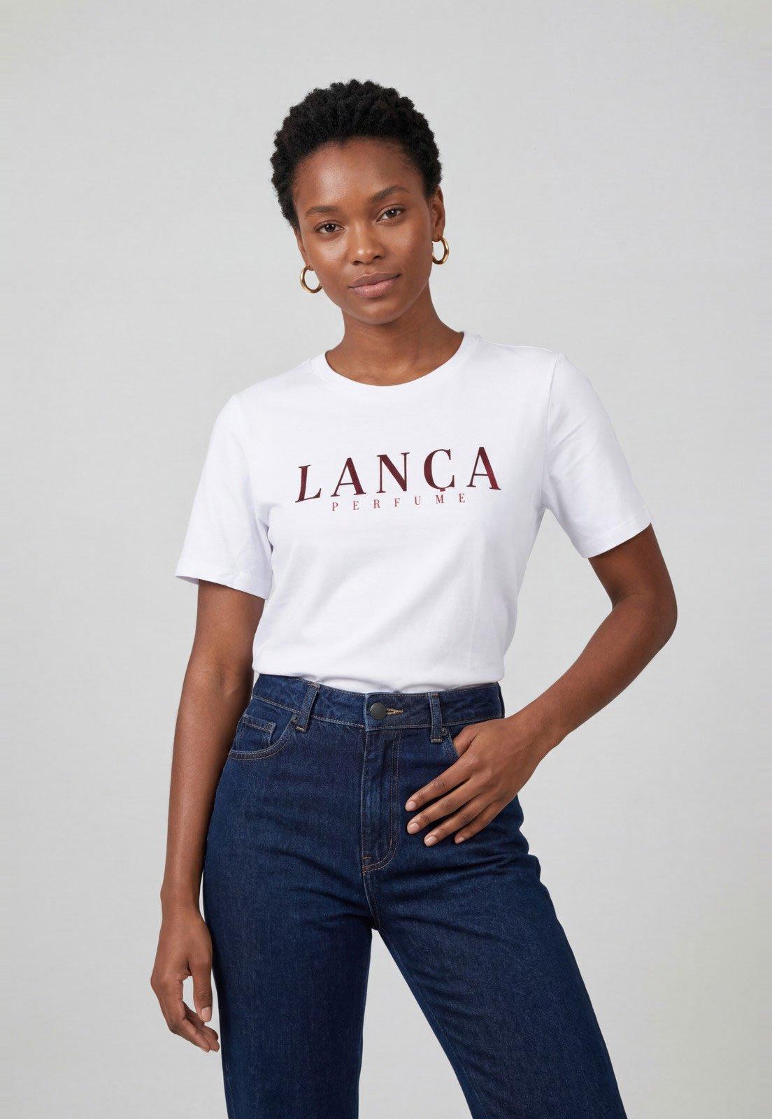 Camiseta Feminina Lança Perfume Estampa Frontal Branca