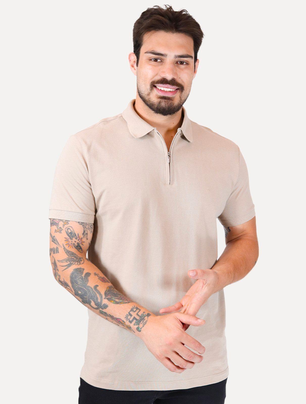 Polo Aramis Masculina Piquet Ziper All Straw Palha