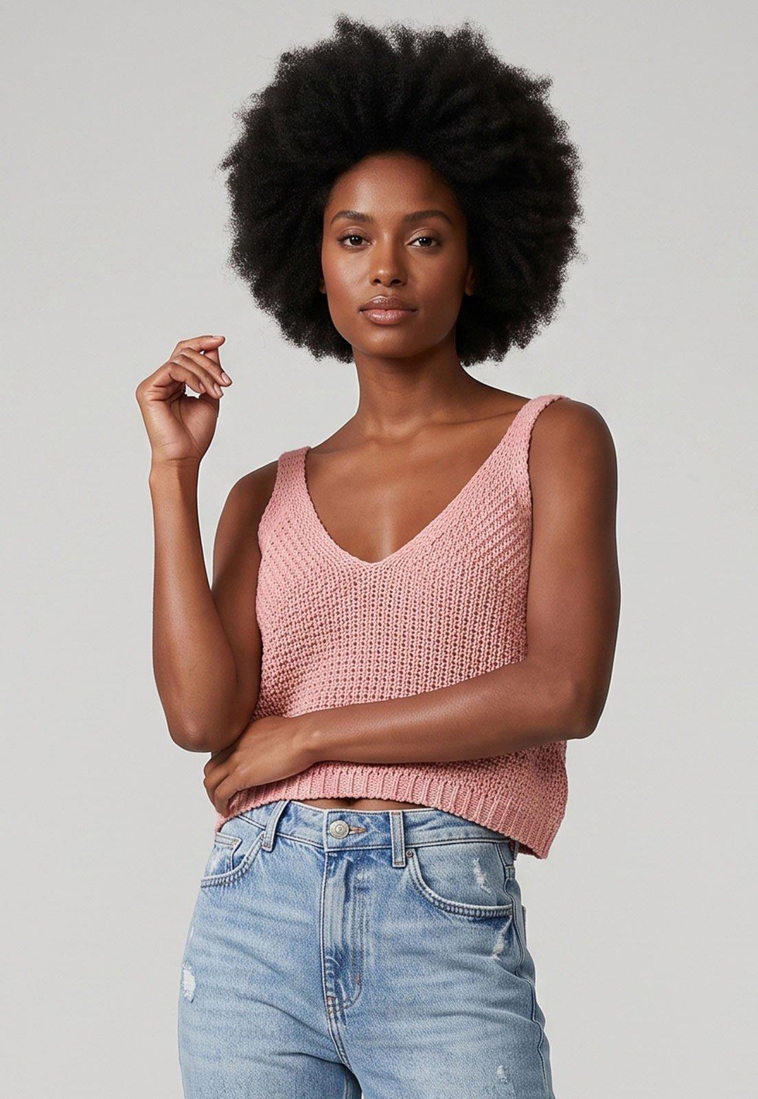 Blusa Feminina Lança Perfume Cropped Tricot Rosa