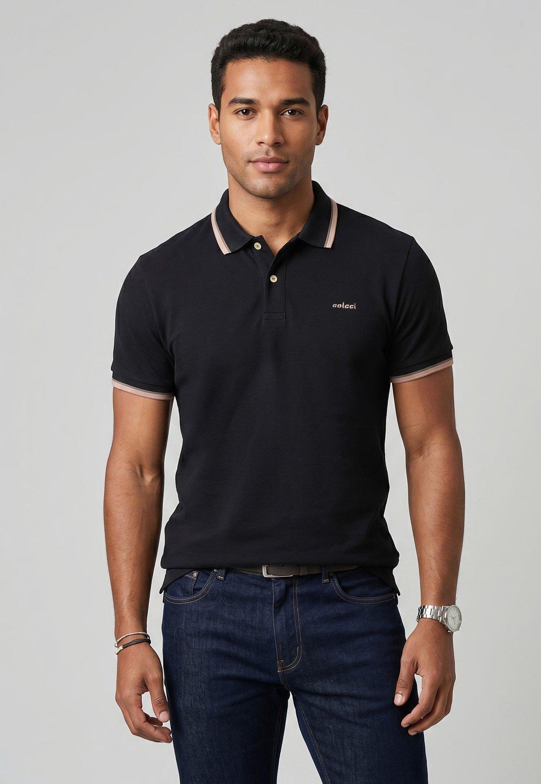Polo Masculina Colcci Logo Preta