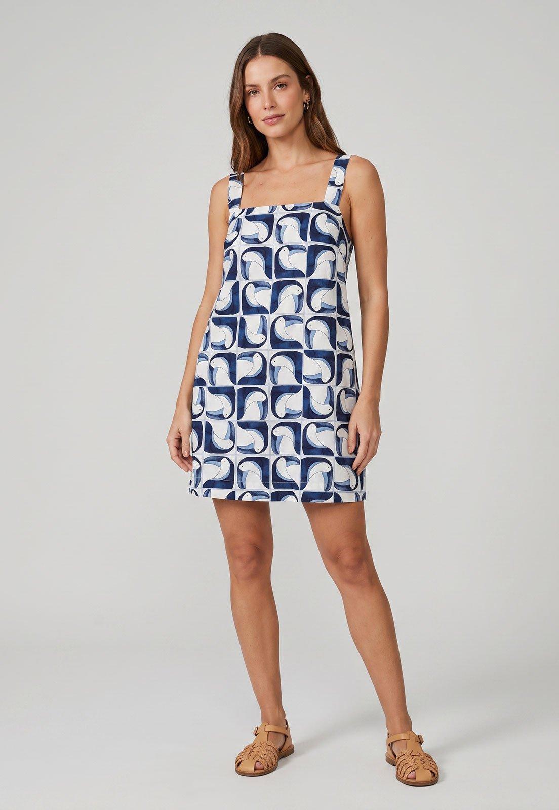 Vestido Feminino FARM Estampa Tucano Azul