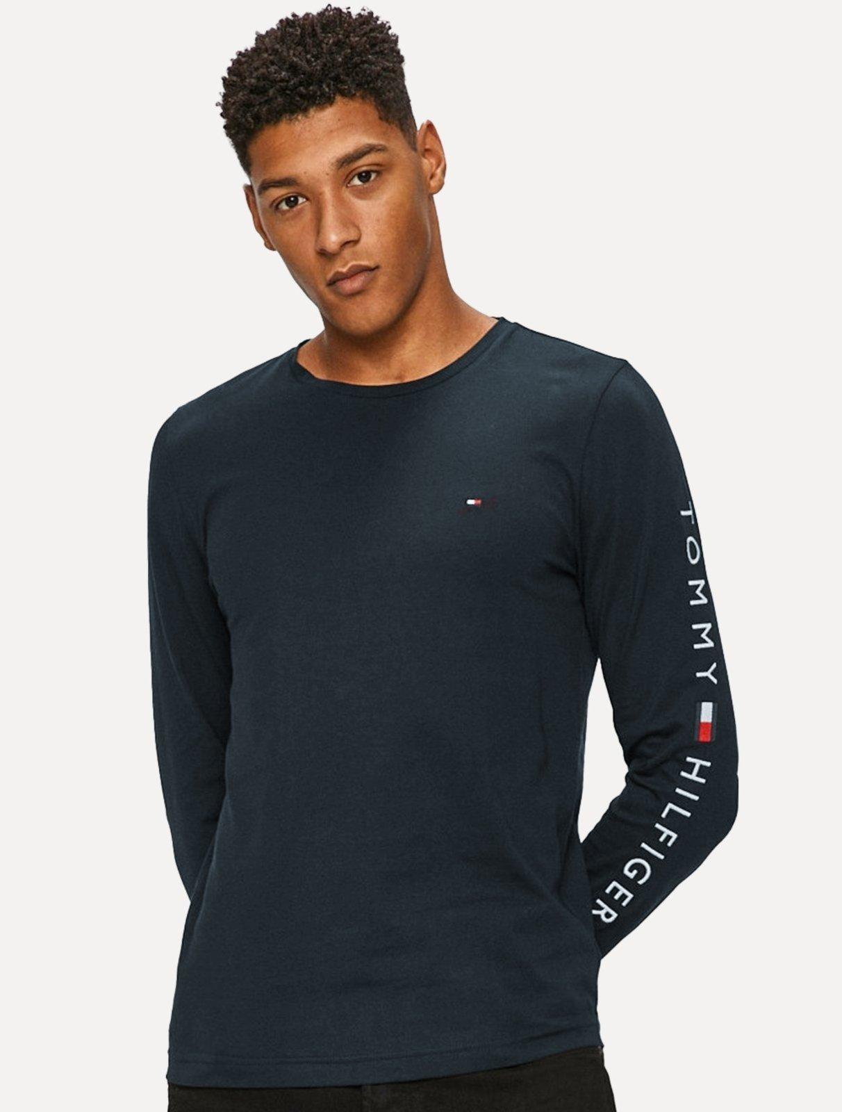 Camiseta Tommy Hilfiger Masculina Manga Longa Essential Sleeve Azul Marinho