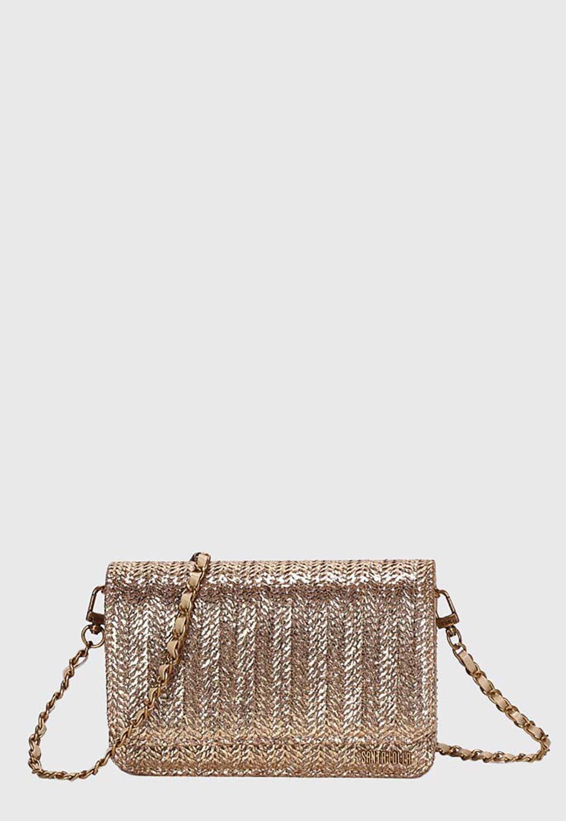Bolsa Feminina Santa Lolla Alça Corrente Metalizado Dourada